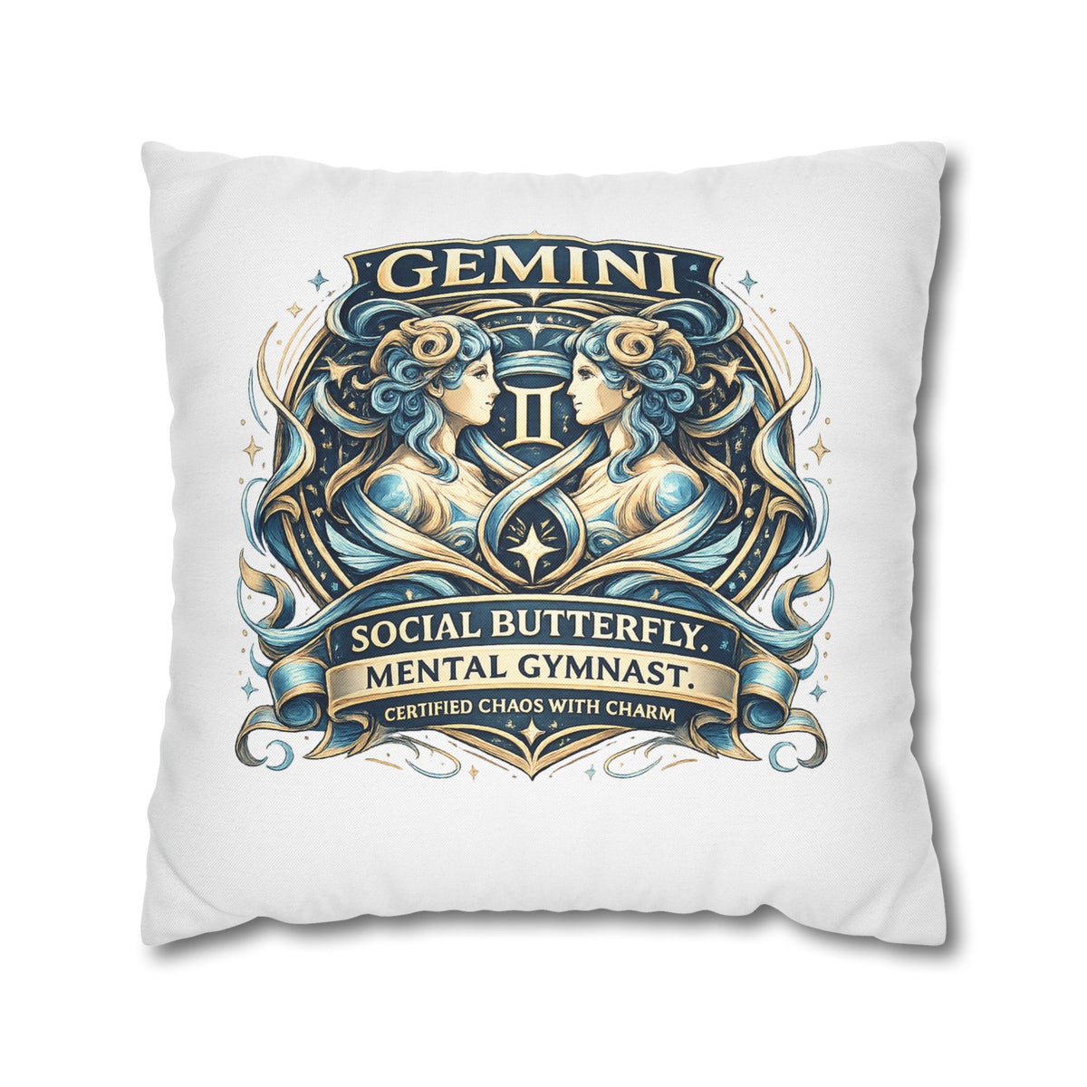 Gemini Zodiac Pillowcase — "Social Butterfly, Mental Gymnast" Decorative Throw Pillow