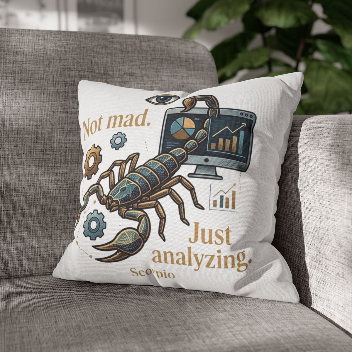 Scorpio Pillowcase - "Not Mad. Just Analyzing." Astrology Scorpion Decorative Pillow