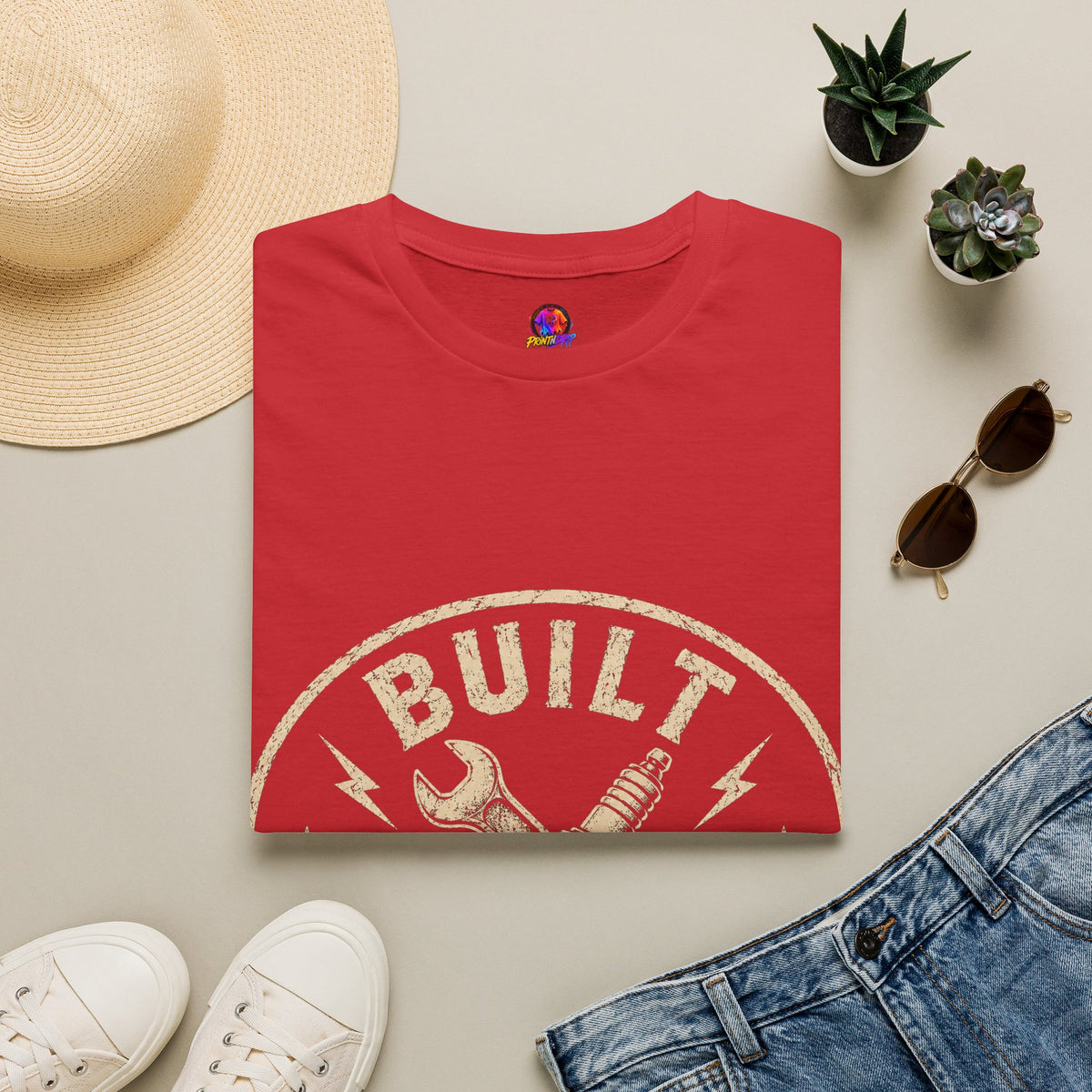 T-Shirt — "Built Not Bought" Vintage Mechanic Graphic