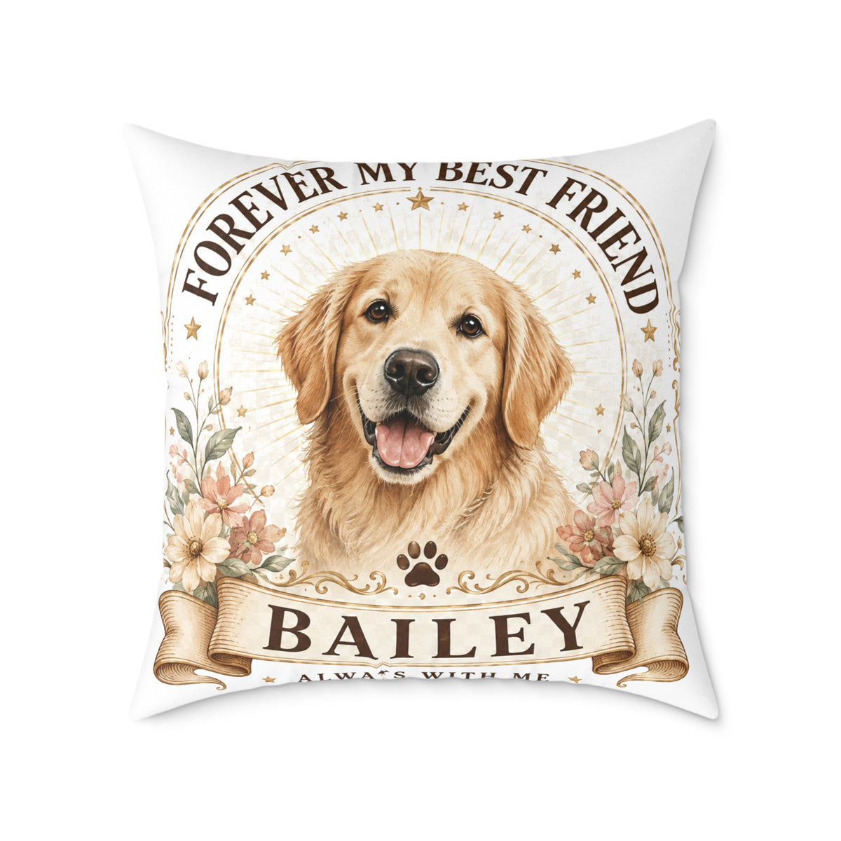 Personalized Dog Pillow Milo Bailey Dog Dad Mom – "Forever My Best Friend" Custom Pet Name Cushion