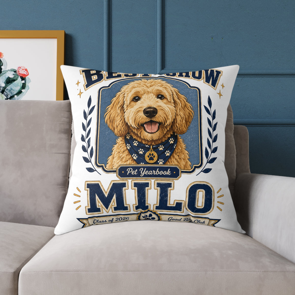Dog Pillow  Milo Bailey Dog Dad Mom — "Best in Show Milo" Personalized Pet Portrait Throw Pillow