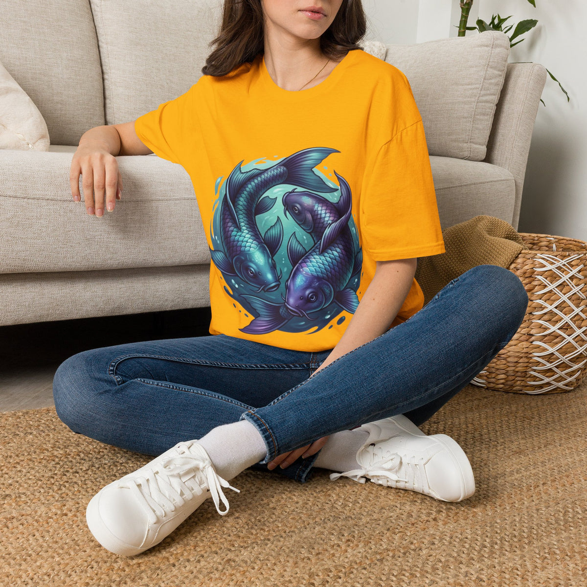 Koi Fish Circle T-Shirt — Artistic Yin Yang Aquatic Tee