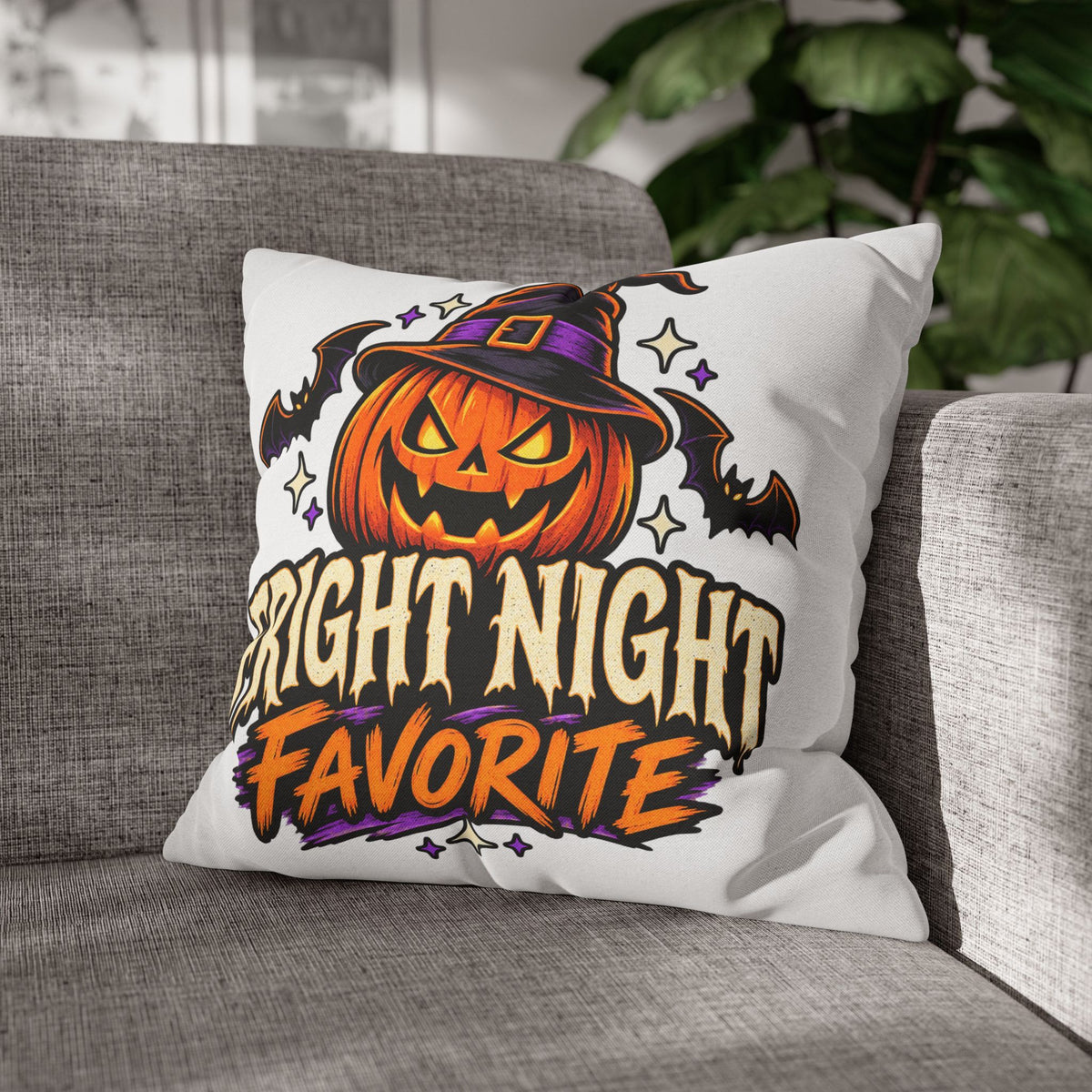 Halloween Pumpkin Pillowcase — "Fright Night Favorite" Spun Polyester Throw Pillow Cover