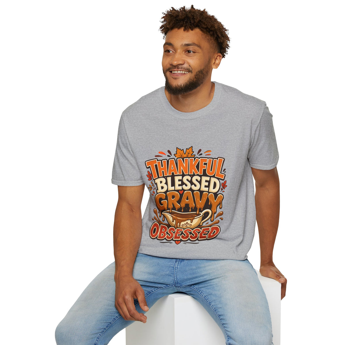 Thanksgiving T-shirt Thankful Blessed Gravy Obsessed T-Shirt — Thanksgiving Fall Turkey Dinner Tee