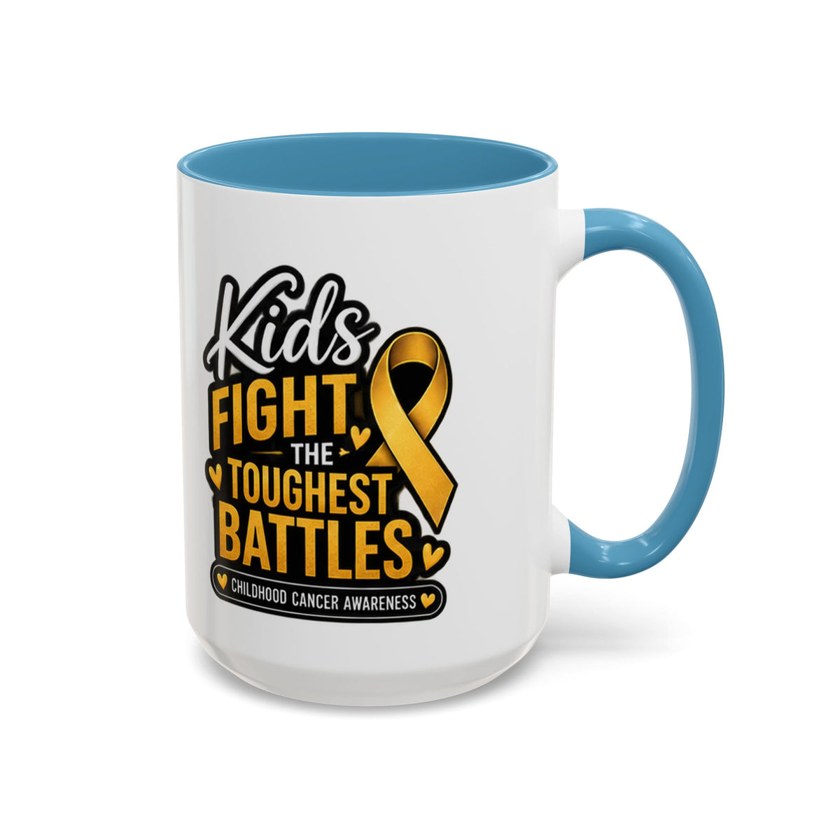 Childhood Cancer Awareness Accent Coffee Mug - "Kids Fight the Toughest Battles" (11/15oz)