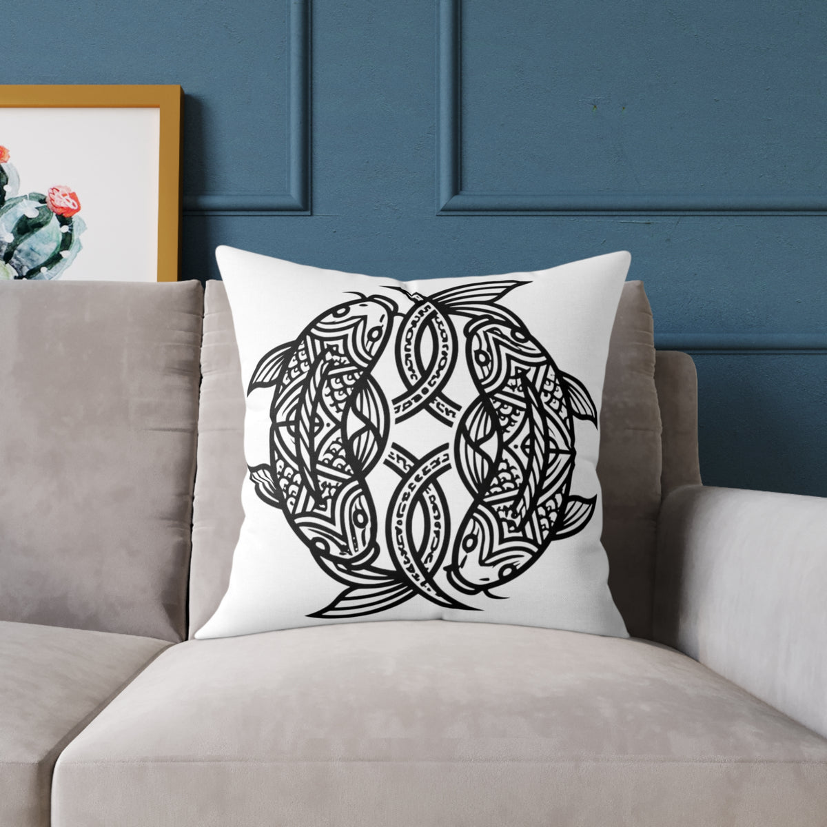 Pisces Zodiac Black Pisces Square Poly Canvas Pillow