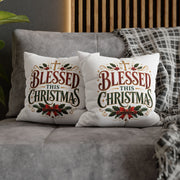 Christmas Pillowcase — "Blessed This Christmas" Religious Holiday Decorative Throw Pillow