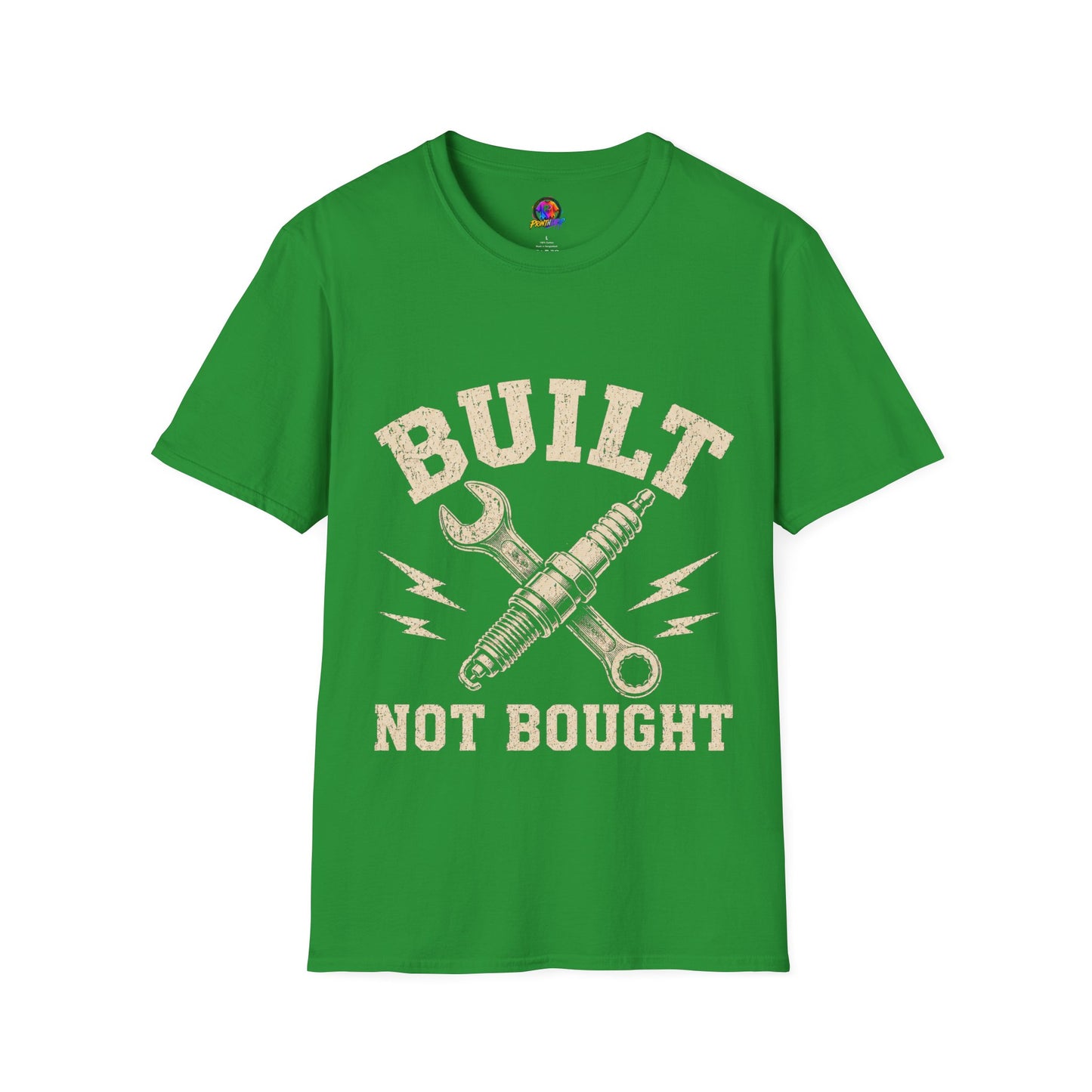 Built Not Bought T-Shirt — Mechanic Wrench & Spark Plug Vintage Tee