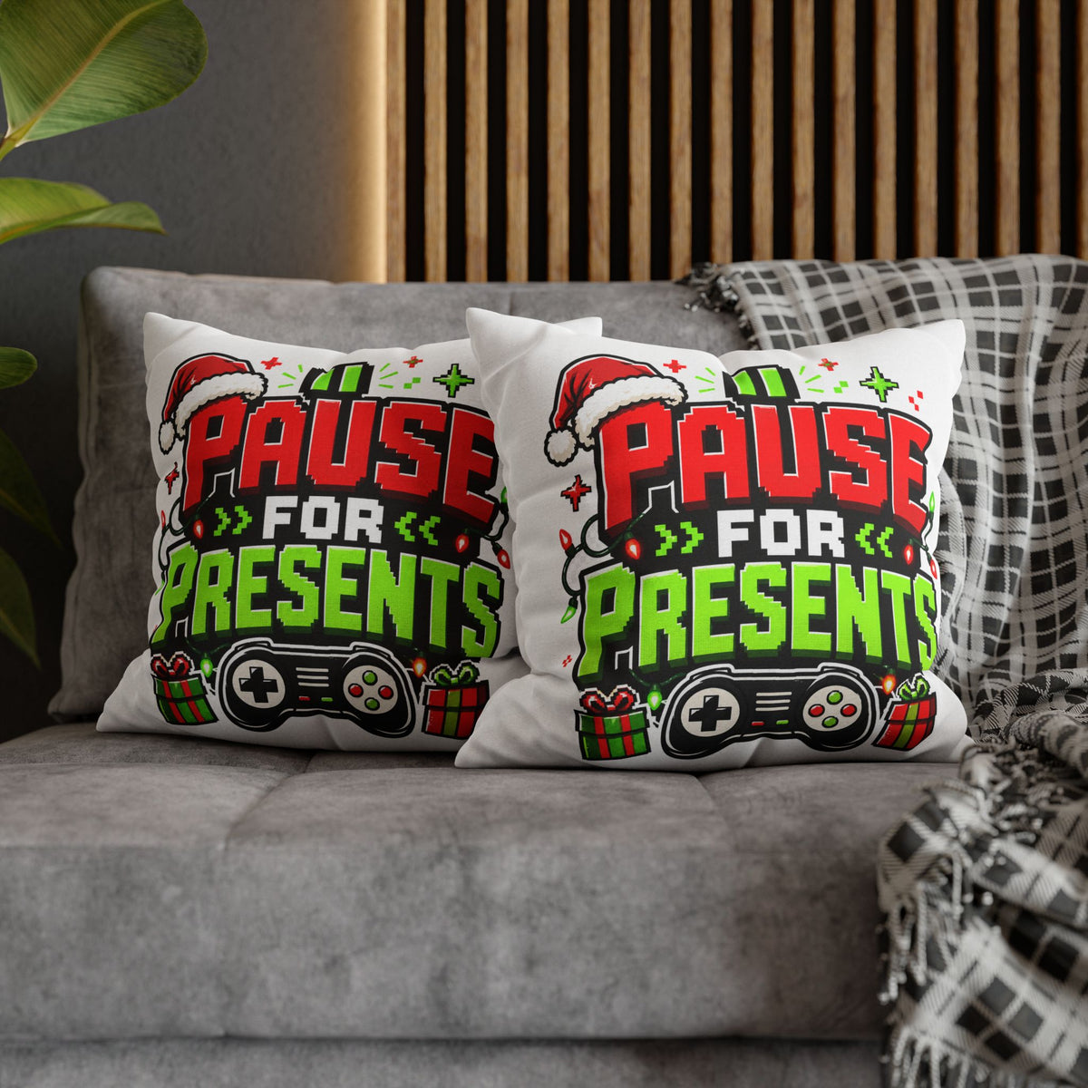Pause for Presents Gaming Christmas Pillowcase Modern Day Christmas