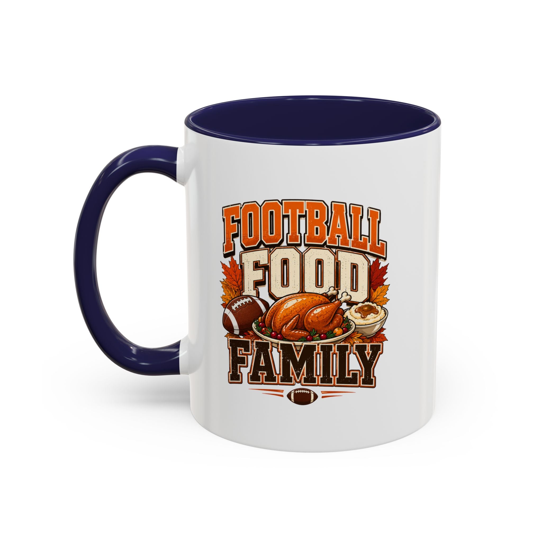 Thanksgiving Mug Football, Food & Family Coffee Mug — Thanksgiving Game Day Accent Mug