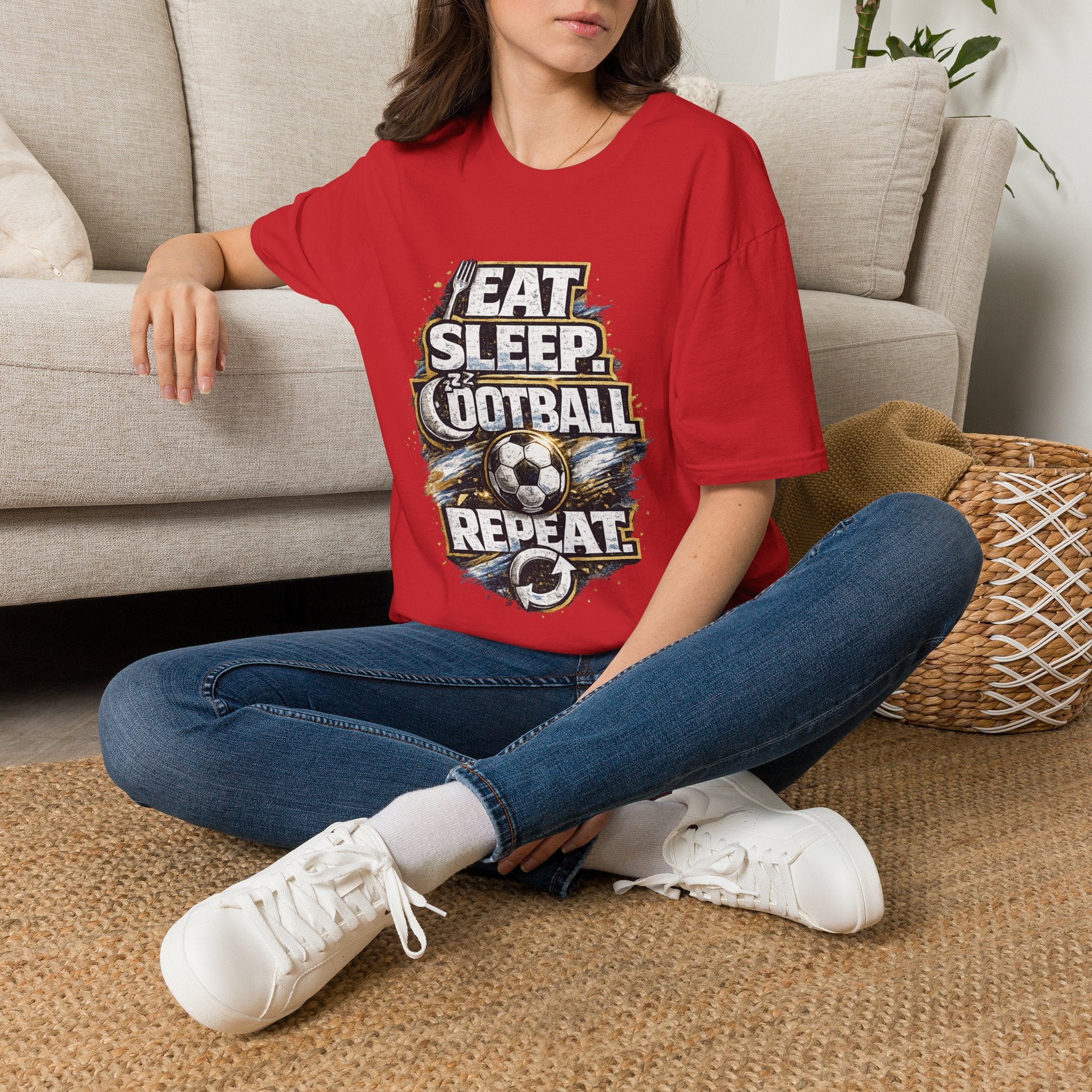 Football 'Eat Sleep Football Repeat' T-Shirt — Vintage Soccer Fan Tee