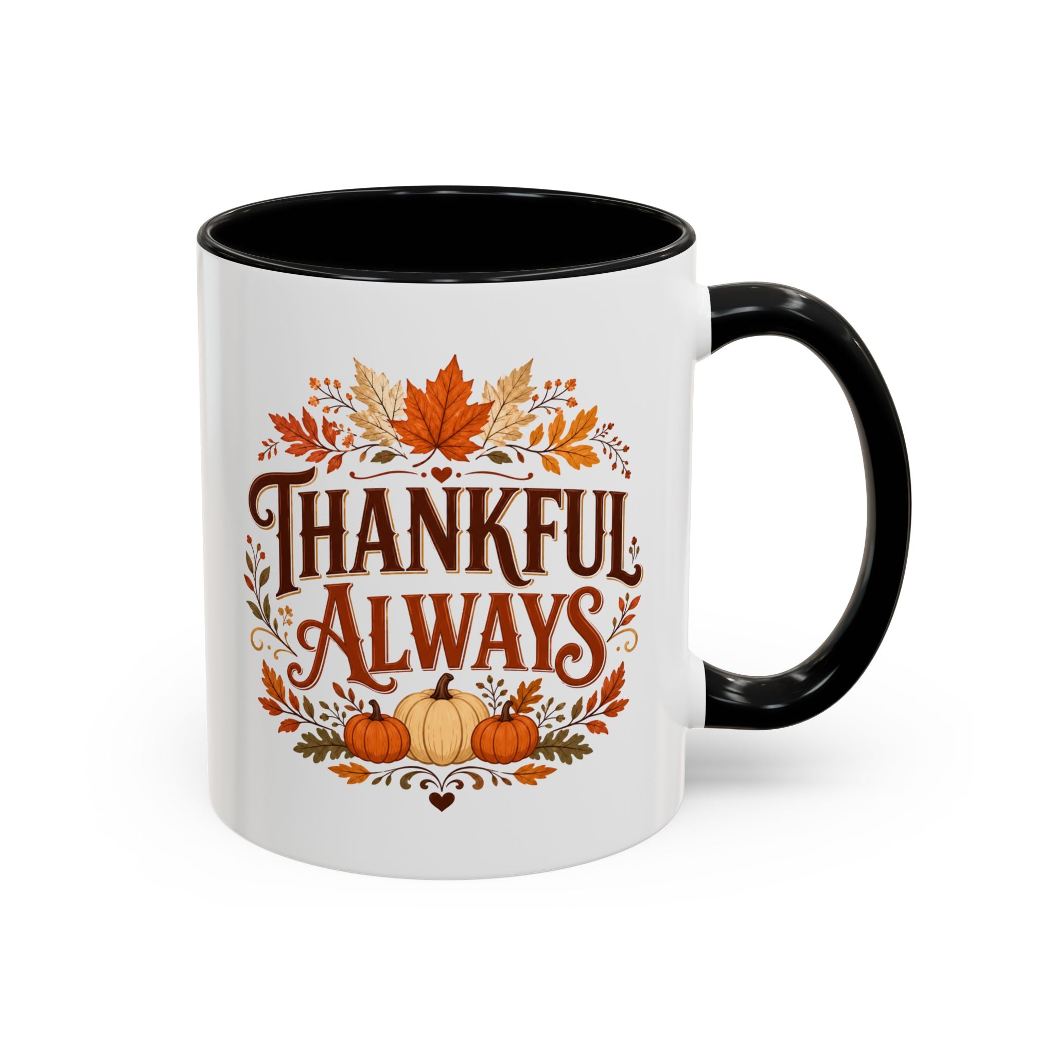 Thanksgiving Mug Thankful Always Accent Coffee Mug — Fall Pumpkin & Leaves Thanksgiving Gift