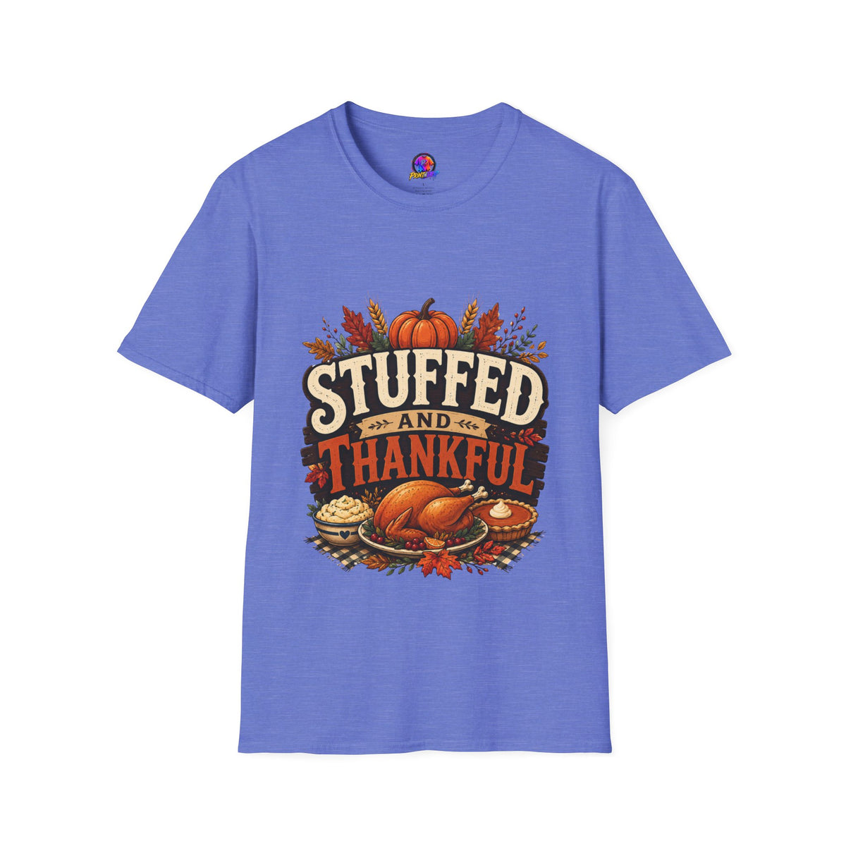 Thanksgiving T-Shirt Stuffed and Thankful T-Shirt — Thanksgiving Pumpkin Fall Graphic Tee
