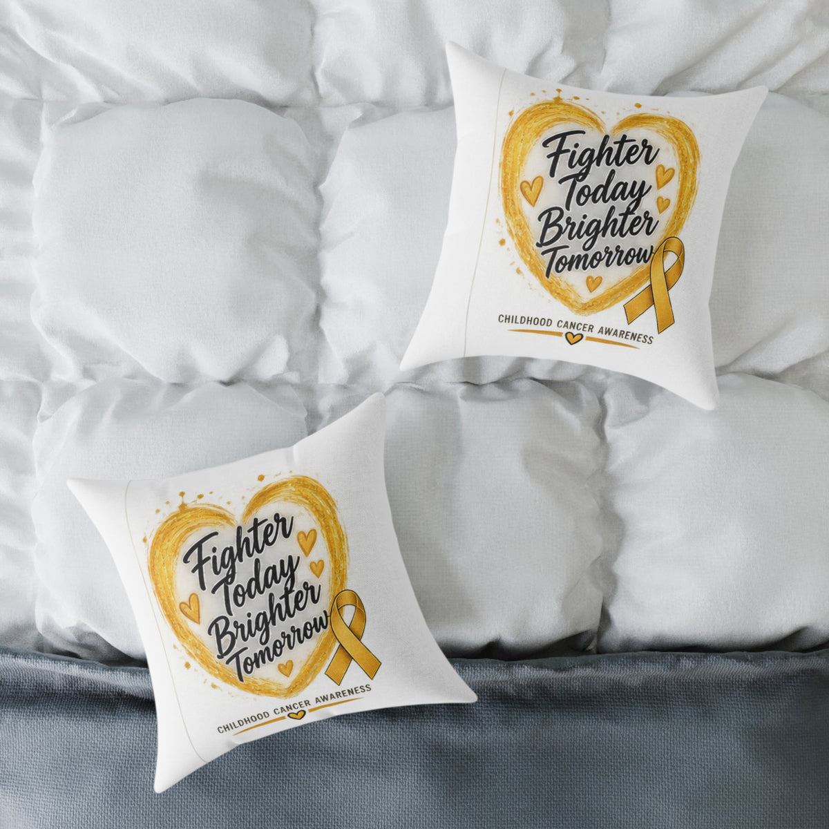 Childhood Cancer Awareness Pillow — "Fighter Today Brighter Tomorrow" Square Throw Pillow