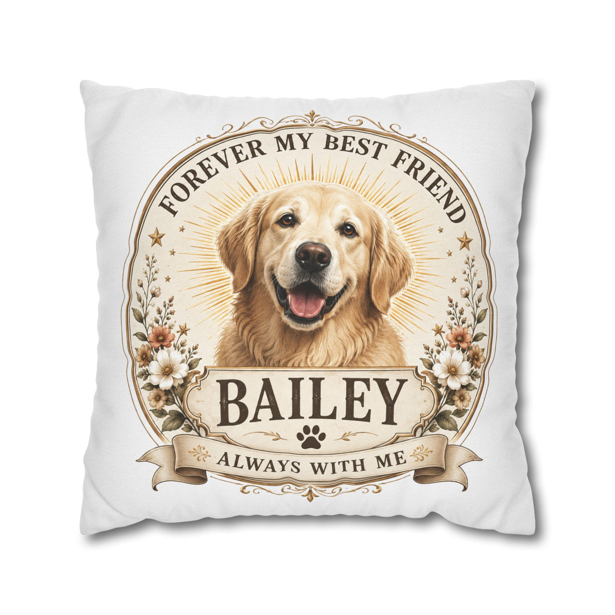 Personalized Dog Pillowcase Milo Bailey Dog Dad Mom - "Forever My Best Friend" Golden Retriever Tribute