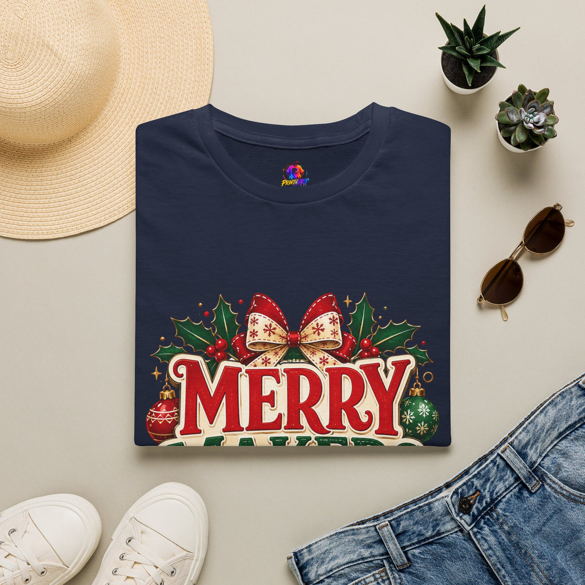 Merry Makers Club T-Shirt — Festive Christmas Holiday Tee with Holly & Bow