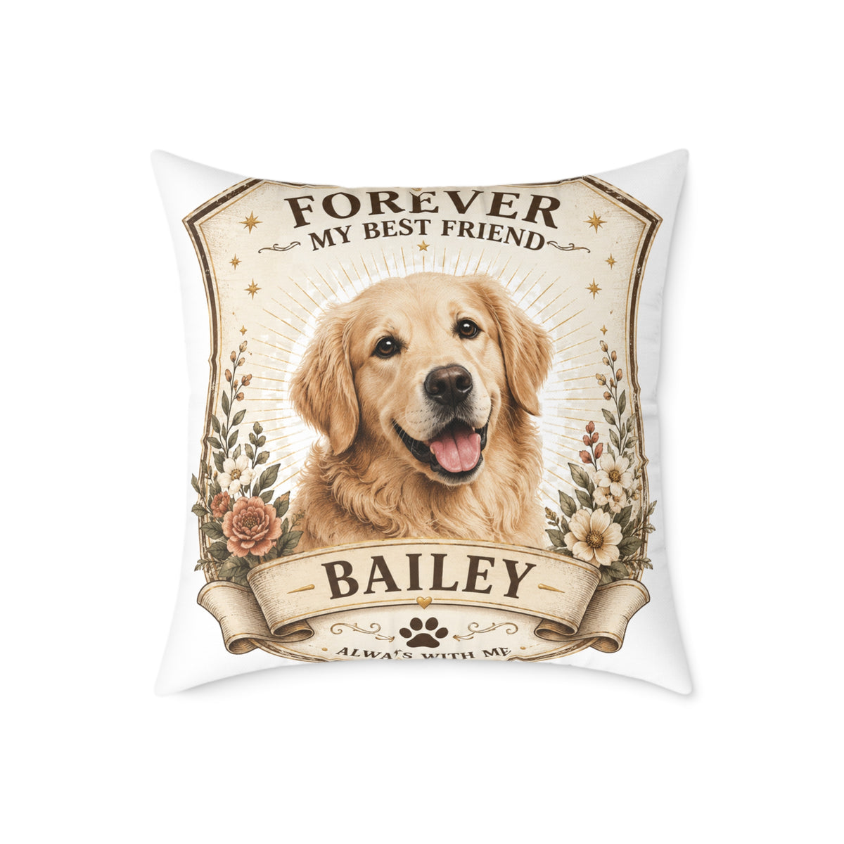 Forever My Best Friend Golden Retriever Pillow Milo Bailey Dog Dad Mom— Personalized Dog Name Cushion