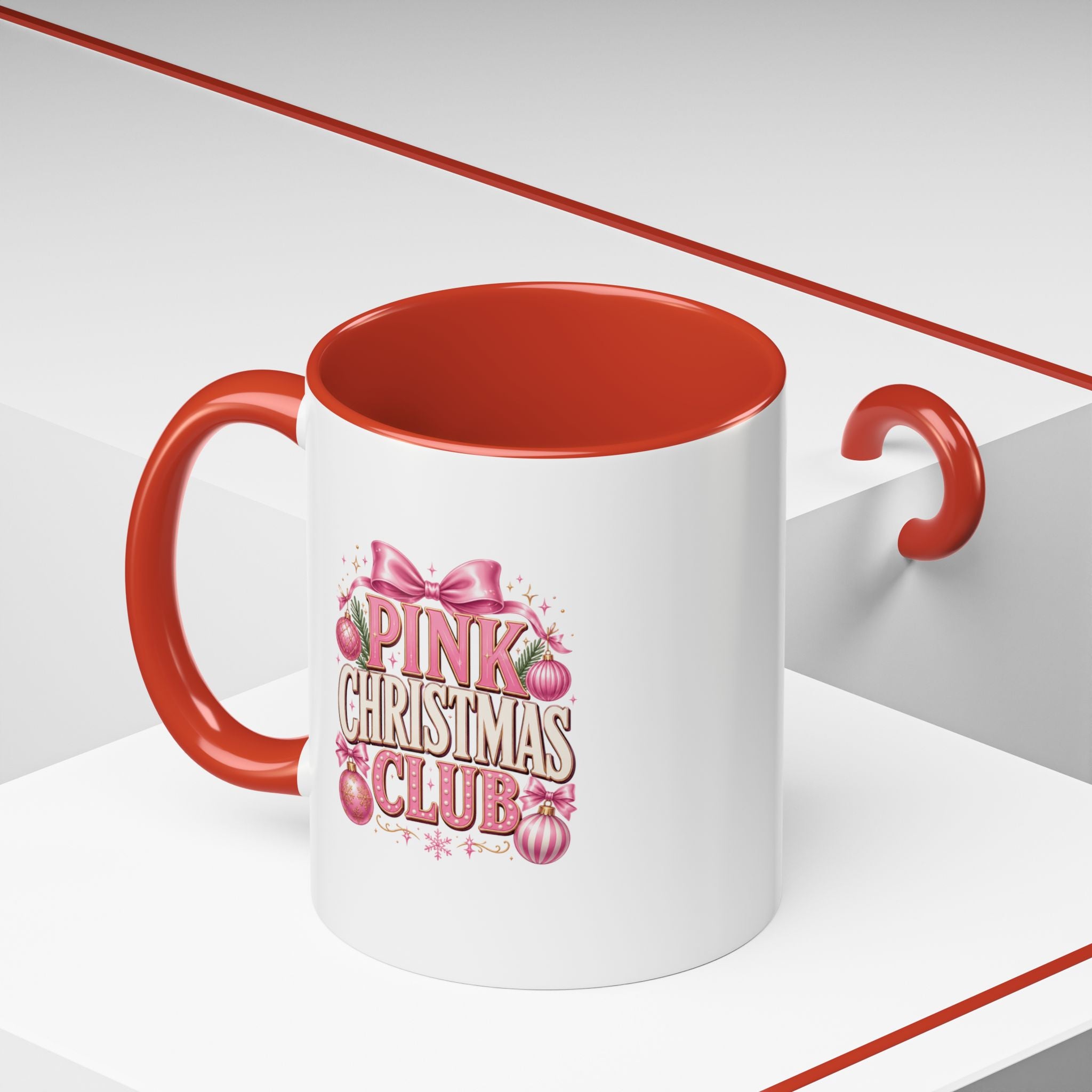 Pink Christmas Club Accent Coffee Mug — Festive Holiday Coffee Cup