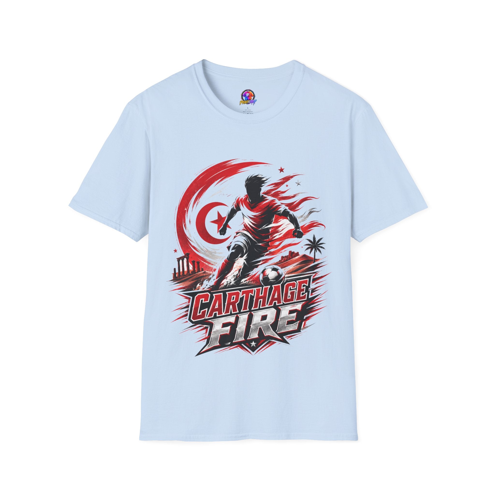 Tunisia Carthage Fire Soccer T-Shirt — Red Crescent Football Fan Tee