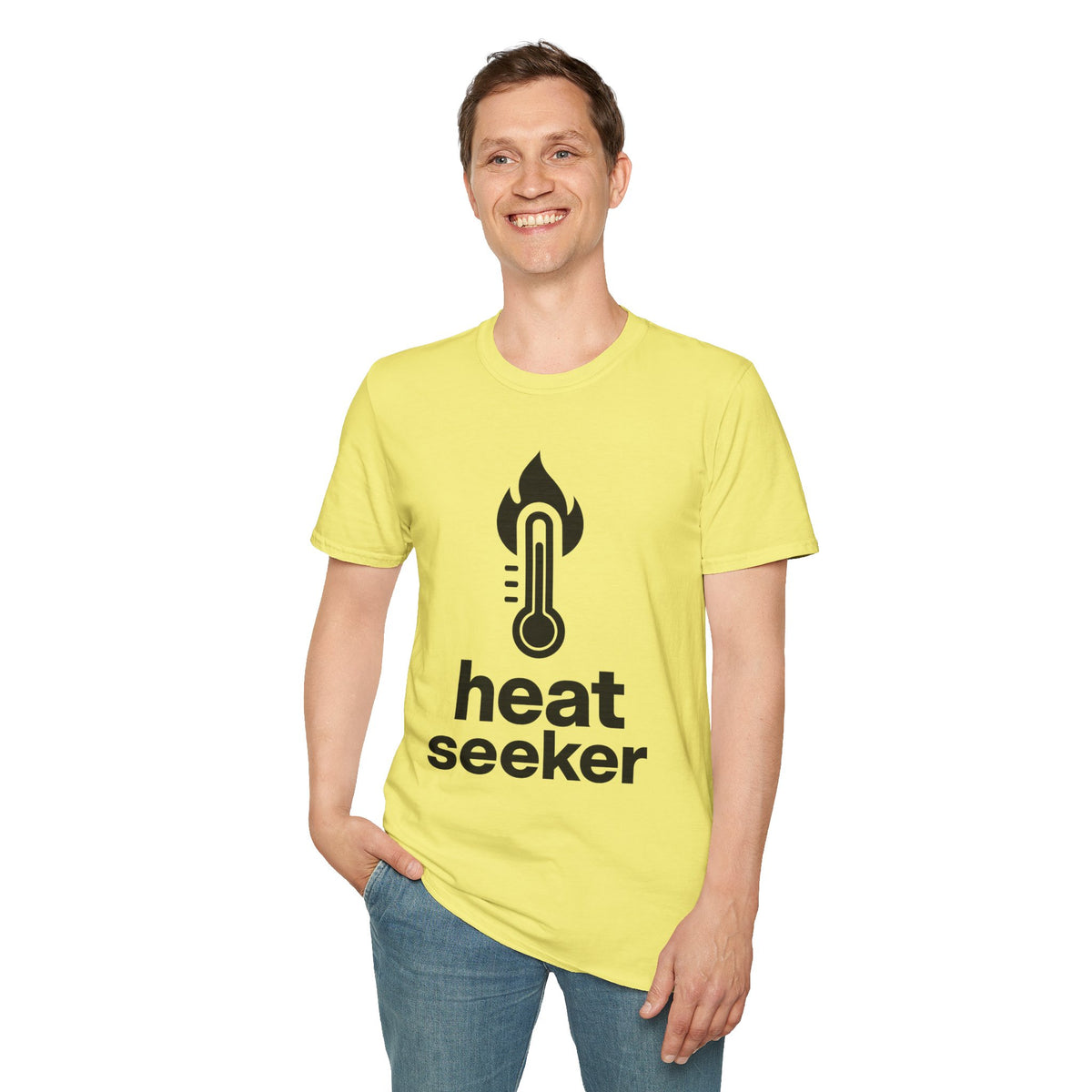 "Heat Seeker" Minimalist Thermometer Flame Graphic Tee - Sauna Wellness Gym White T-Shirt - Trending Now - September 2026