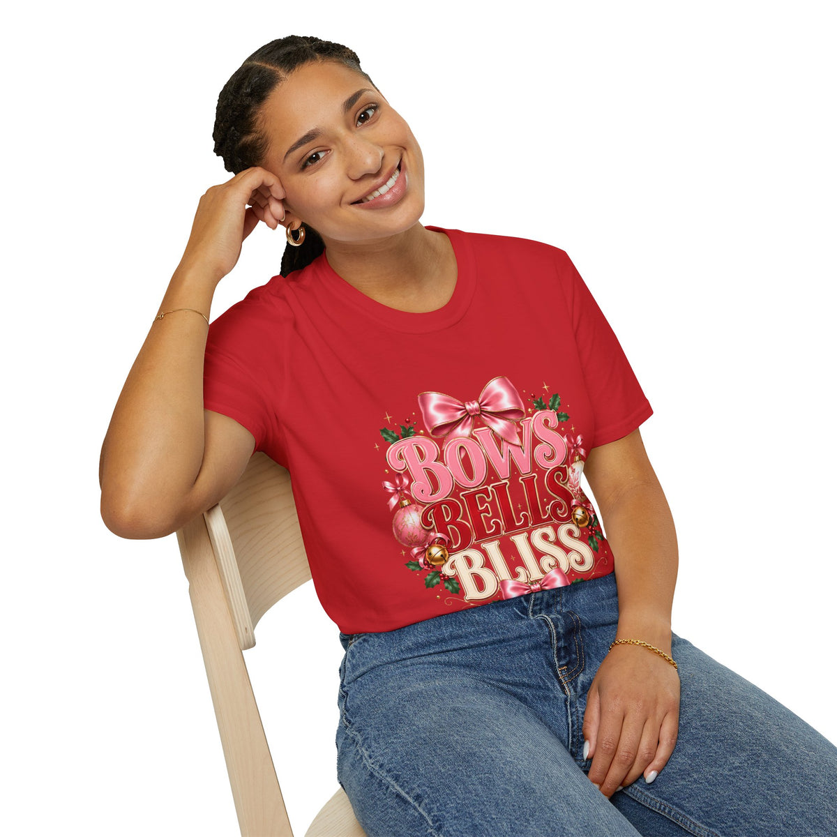 T-Shirt — Bows Bells Bliss Christmas Graphic Tee