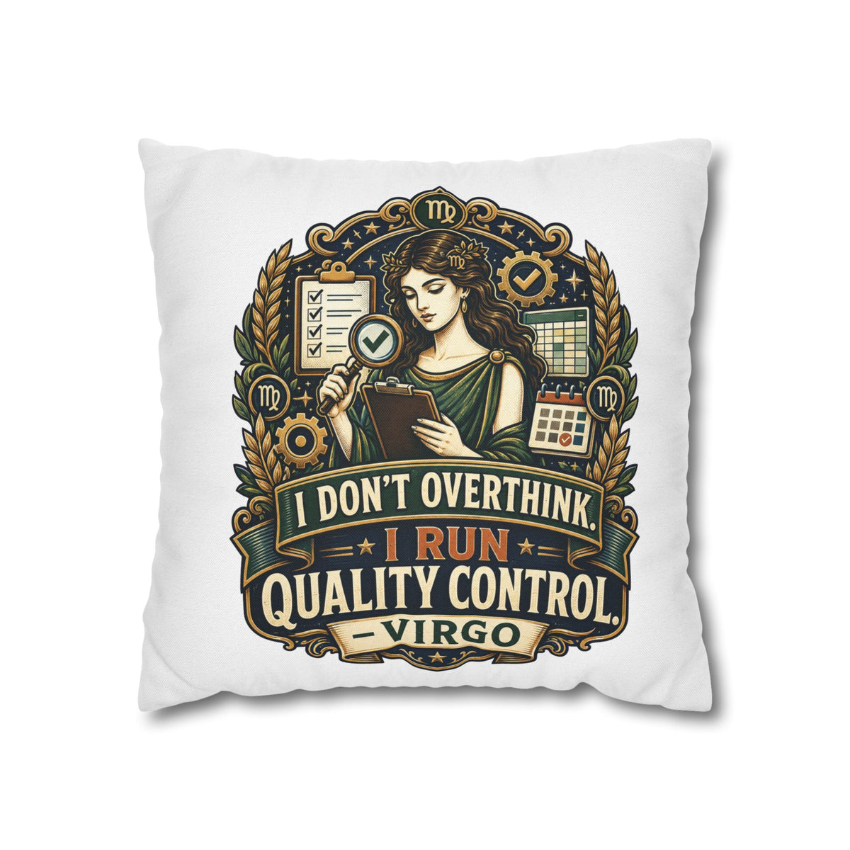 Virgo Quality Control Pillowcase — “I Don't Overthink, I Run Quality Control” Astrology Throw Pillowcase