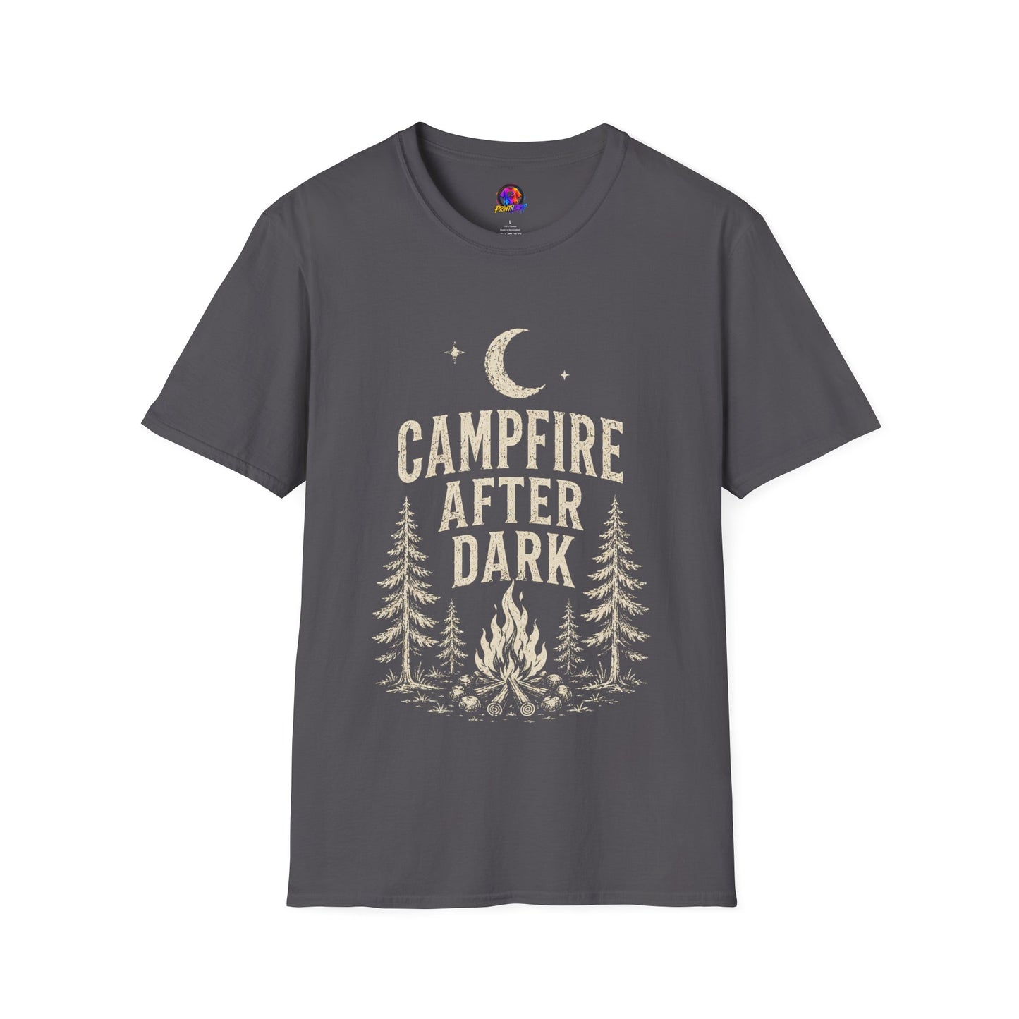 Campfire After Dark T-Shirt — Vintage Moon & Pine Camping Tee