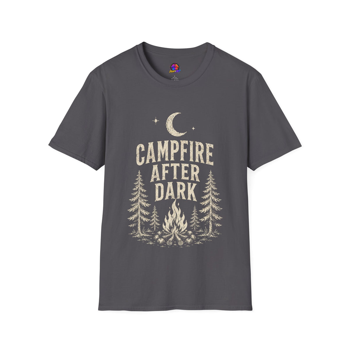 Campfire After Dark T-Shirt — Vintage Moon & Pine Camping Tee