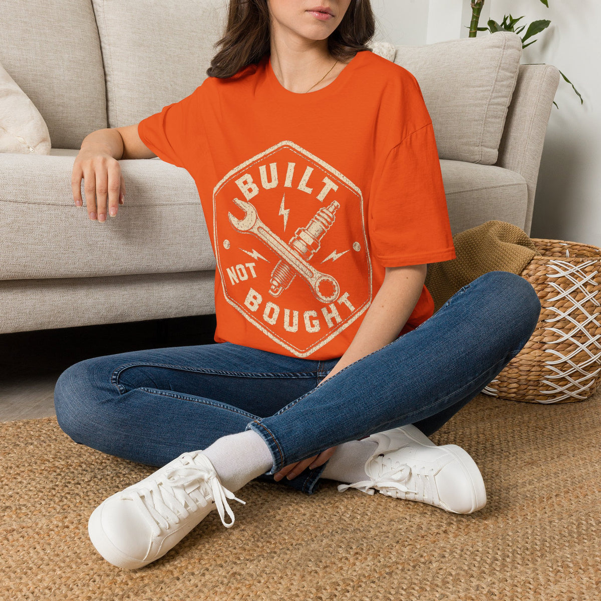 Built Not Bought T-Shirt — Vintage Mechanic Wrench & Spark Plug Tee