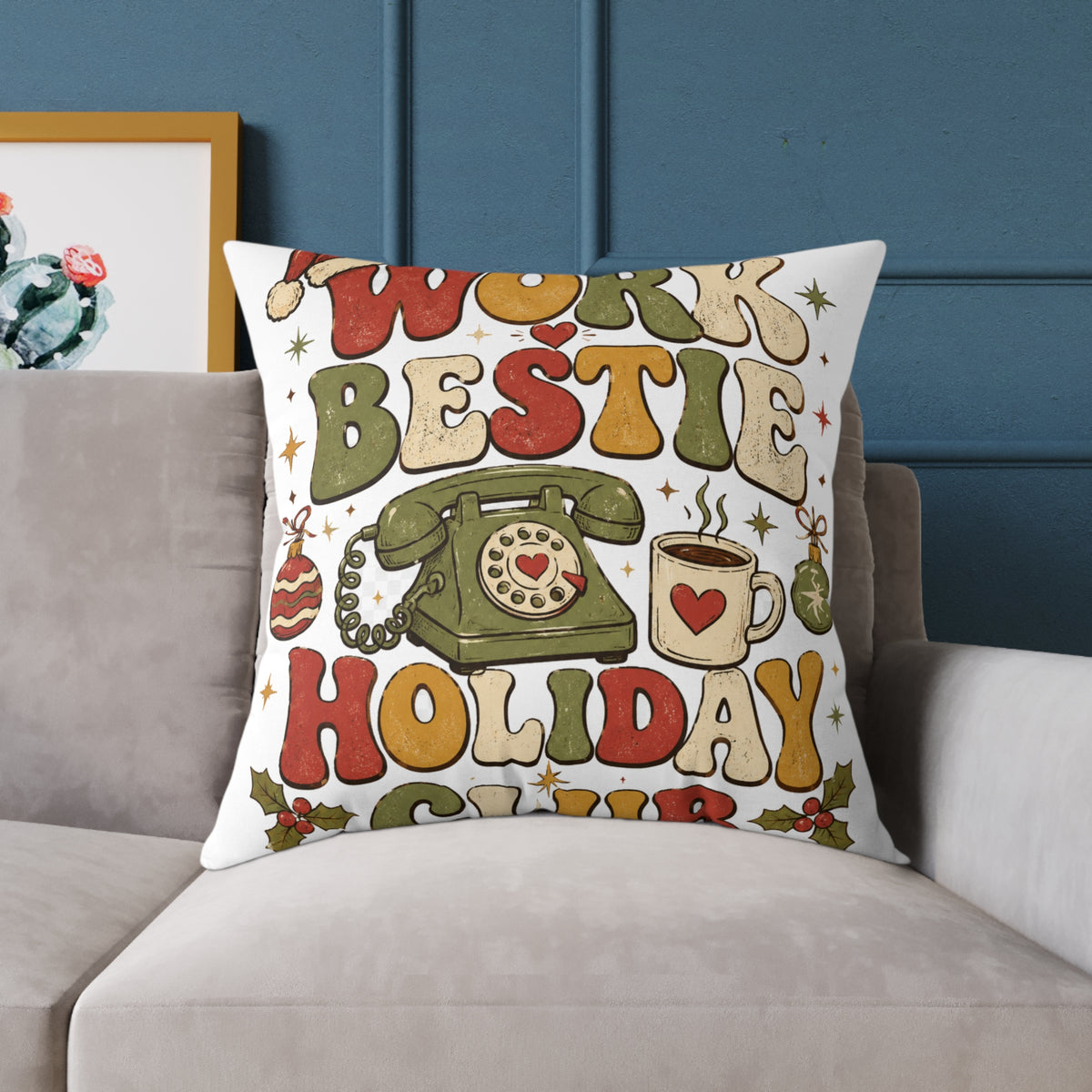 Modern Day Christmas Holiday 'Work Bestie' Decorative Throw Pillow