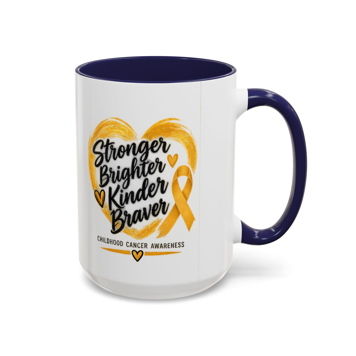 Childhood Cancer Awareness Accent Coffee Mug — "Stronger Brighter Kinder Braver"