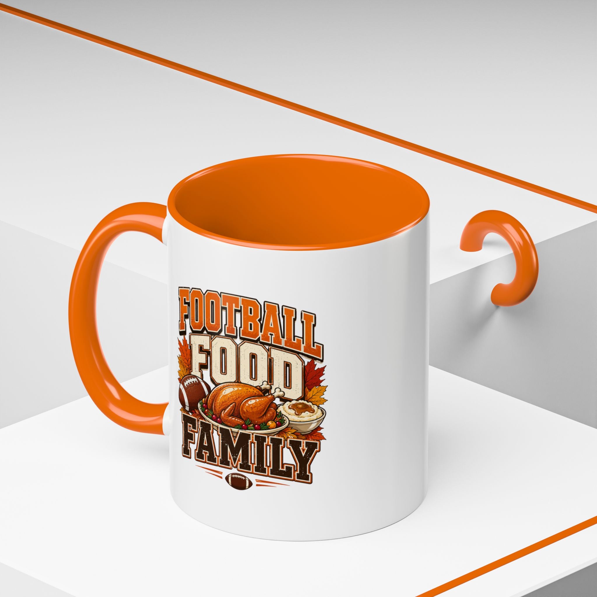 Thanksgiving Mug Football, Food & Family Coffee Mug — Thanksgiving Game Day Accent Mug
