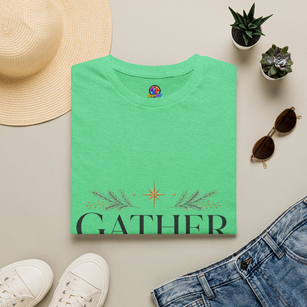 Gather in Grace T-Shirt — Elegant Holiday Floral Typography Tee