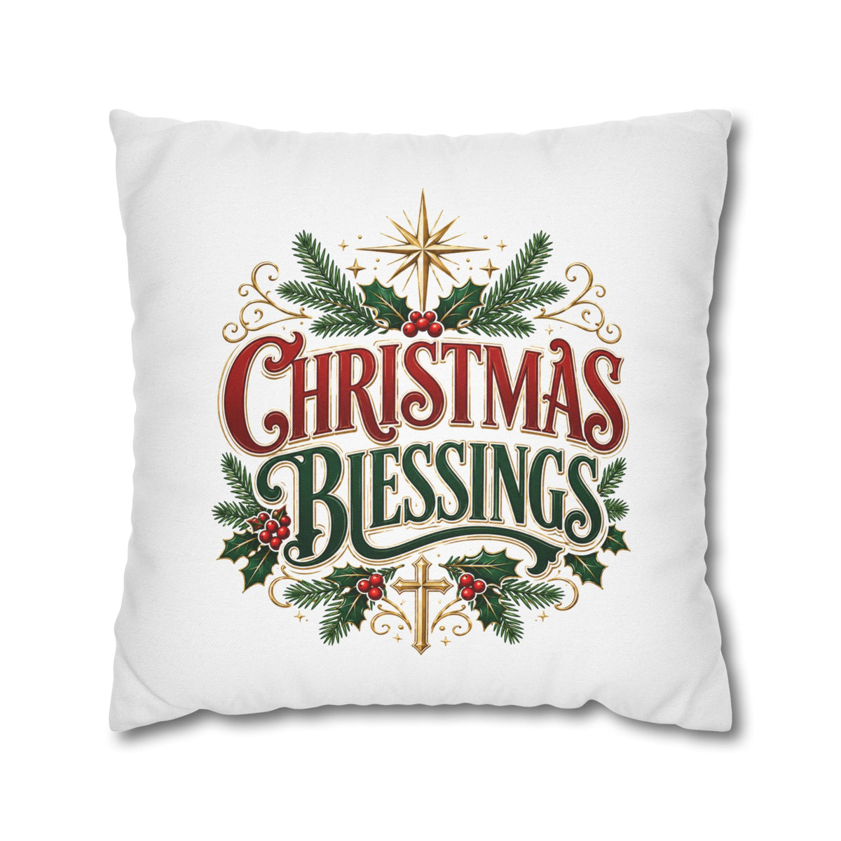 Christmas Blessings Pillowcase — Holiday Decorative Throw Pillow Cover
