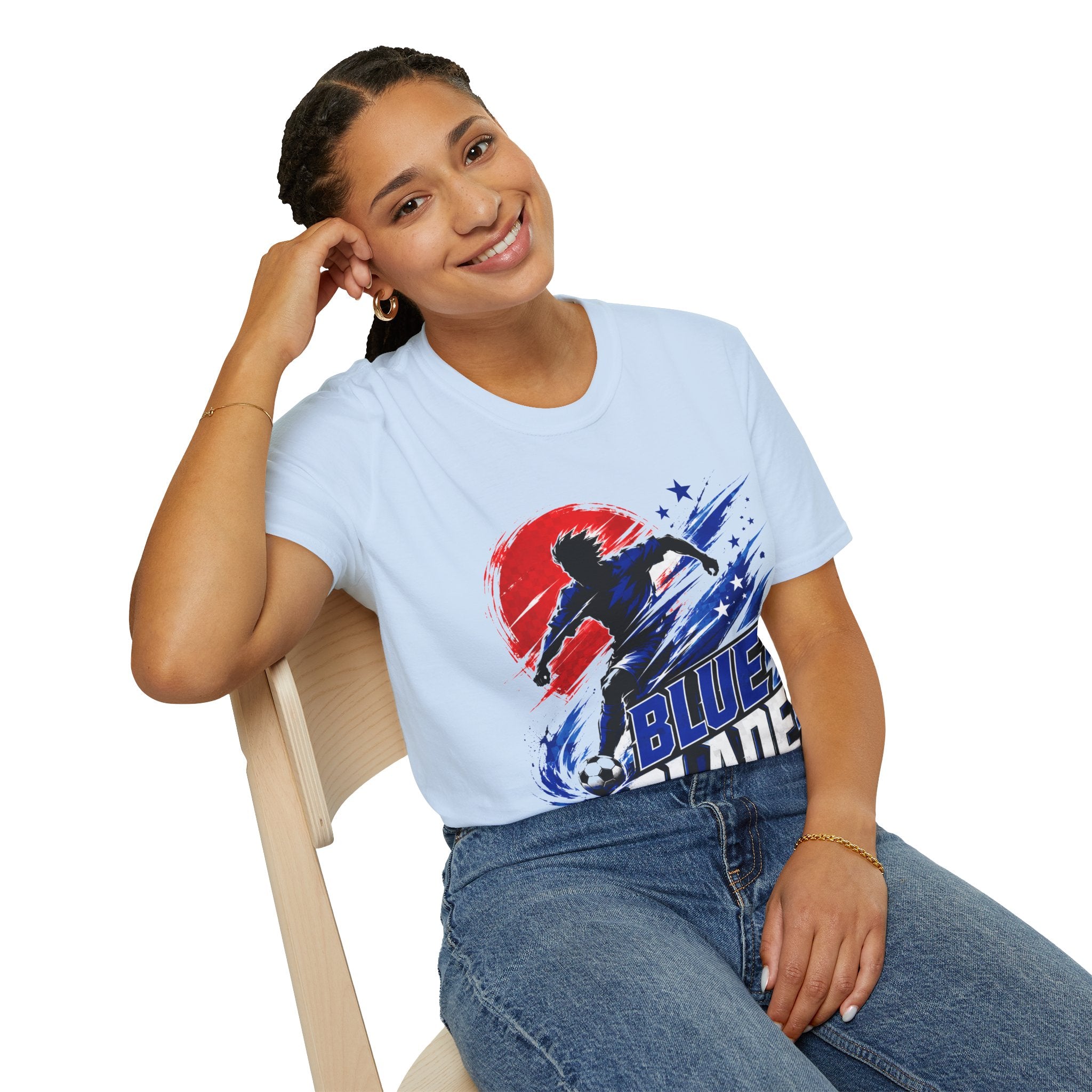 Japan T-Shirt — Blue Blade Soccer Graphic Tee (Red & Blue Starburst)