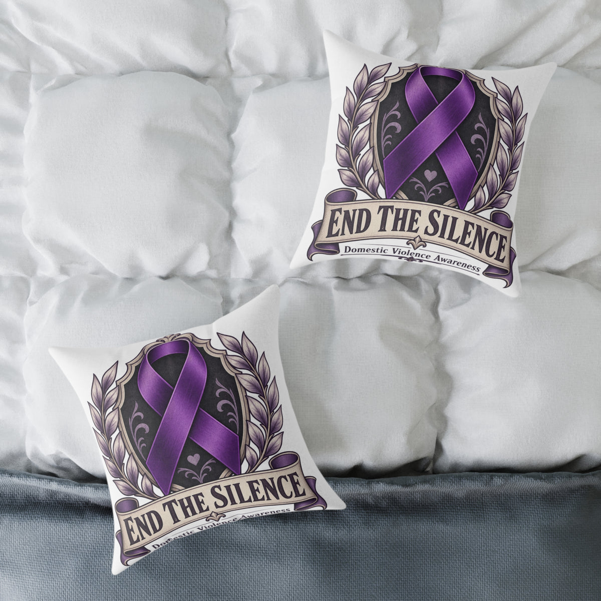 End the Silence Purple Ribbon Square Pillow - Domestic Violence Awareness Throw Pillow