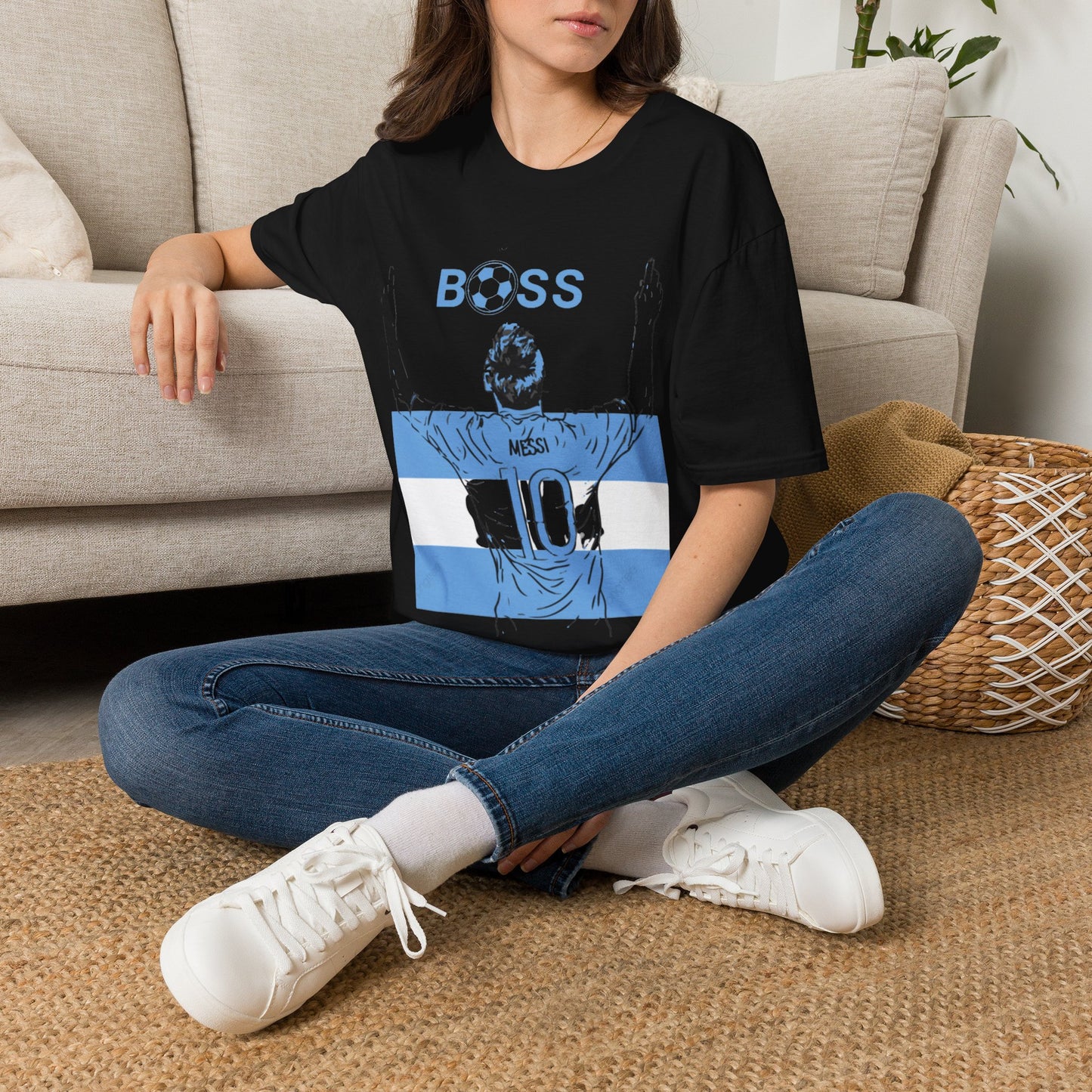 Soccer Boss T‑Shirt — 'BOSS' Striped Football Player Graphic Tee