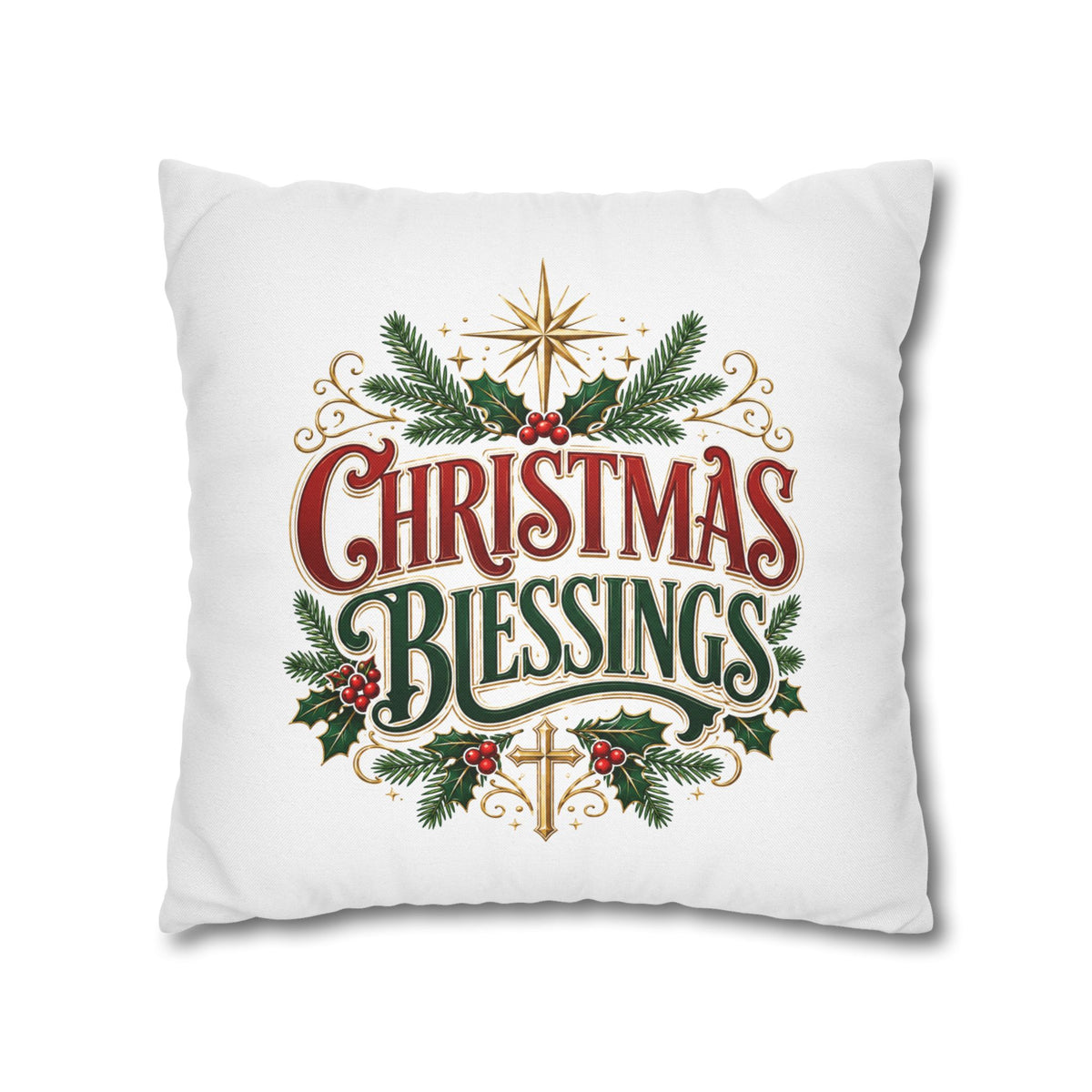 Christmas Blessings Pillowcase — Holiday Decorative Throw Pillow Cover