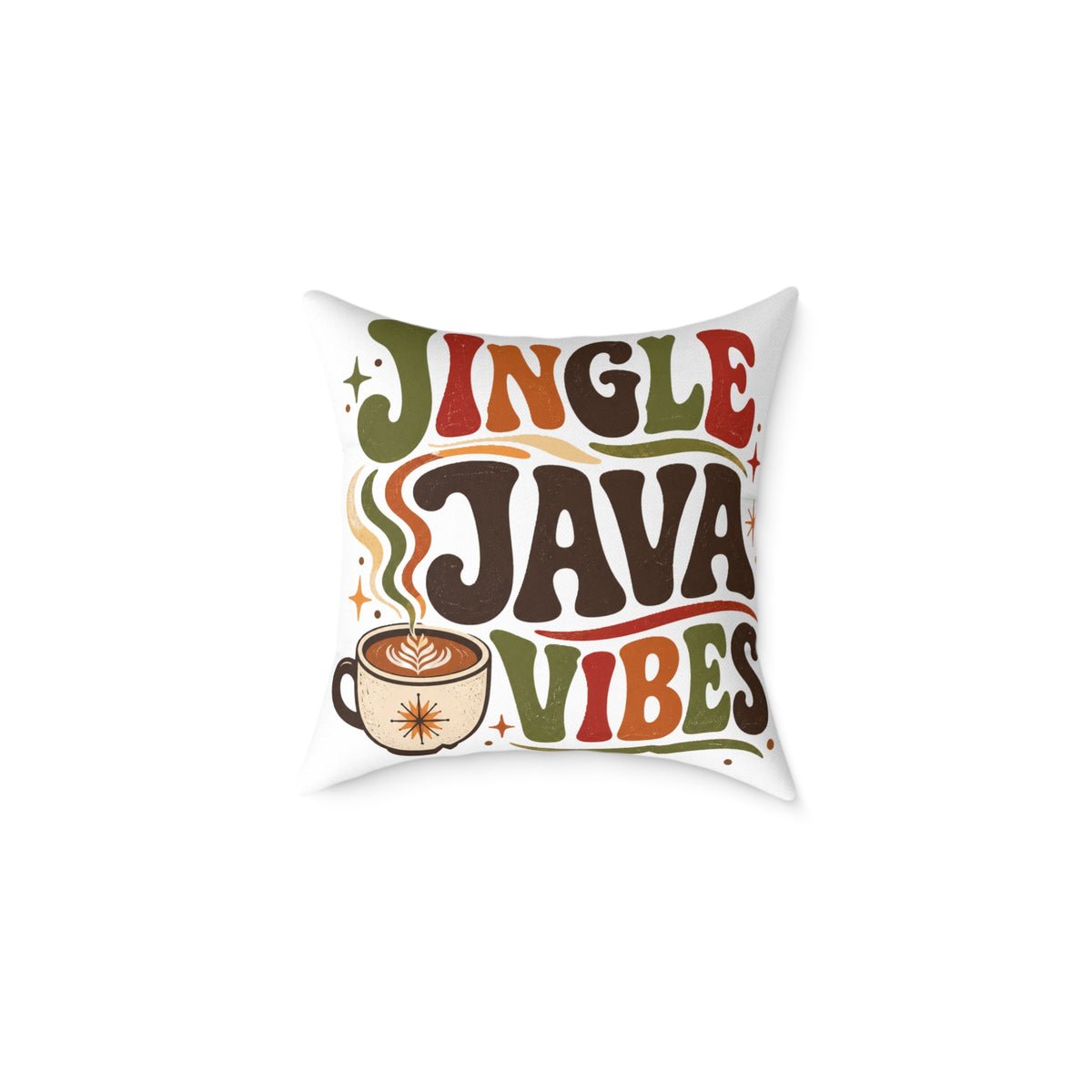 Christmas Square Pillow — "Jingle Java Vibes" Coffee Holiday Decorative Cushion