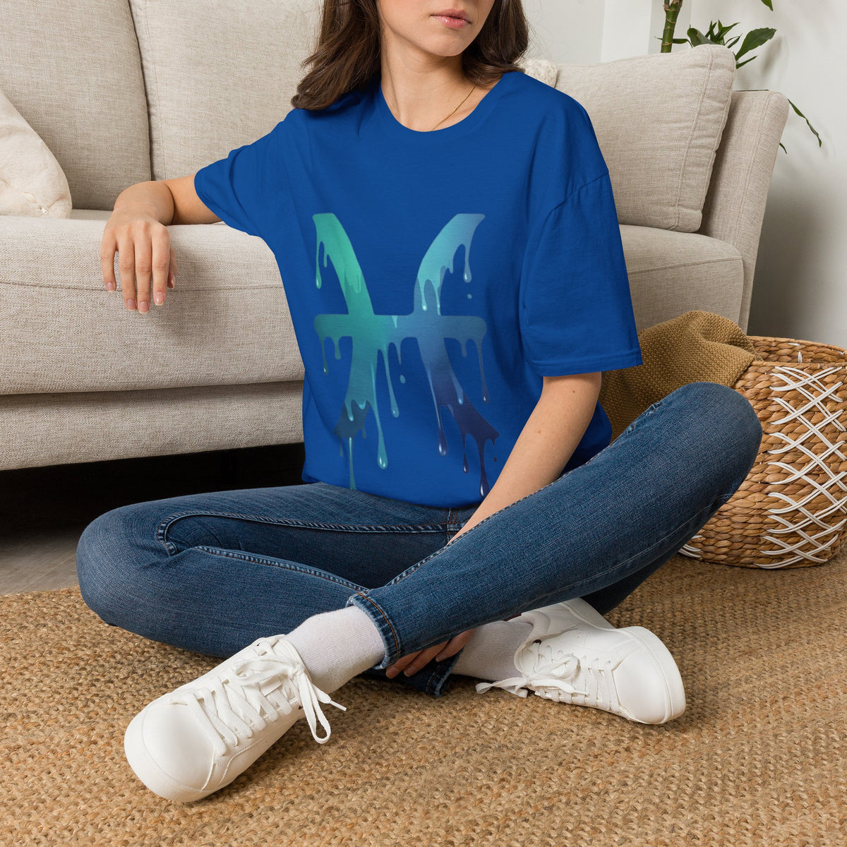 Pisces Drip Zodiac T-Shirt — Blue Gradient Astrological Tee
