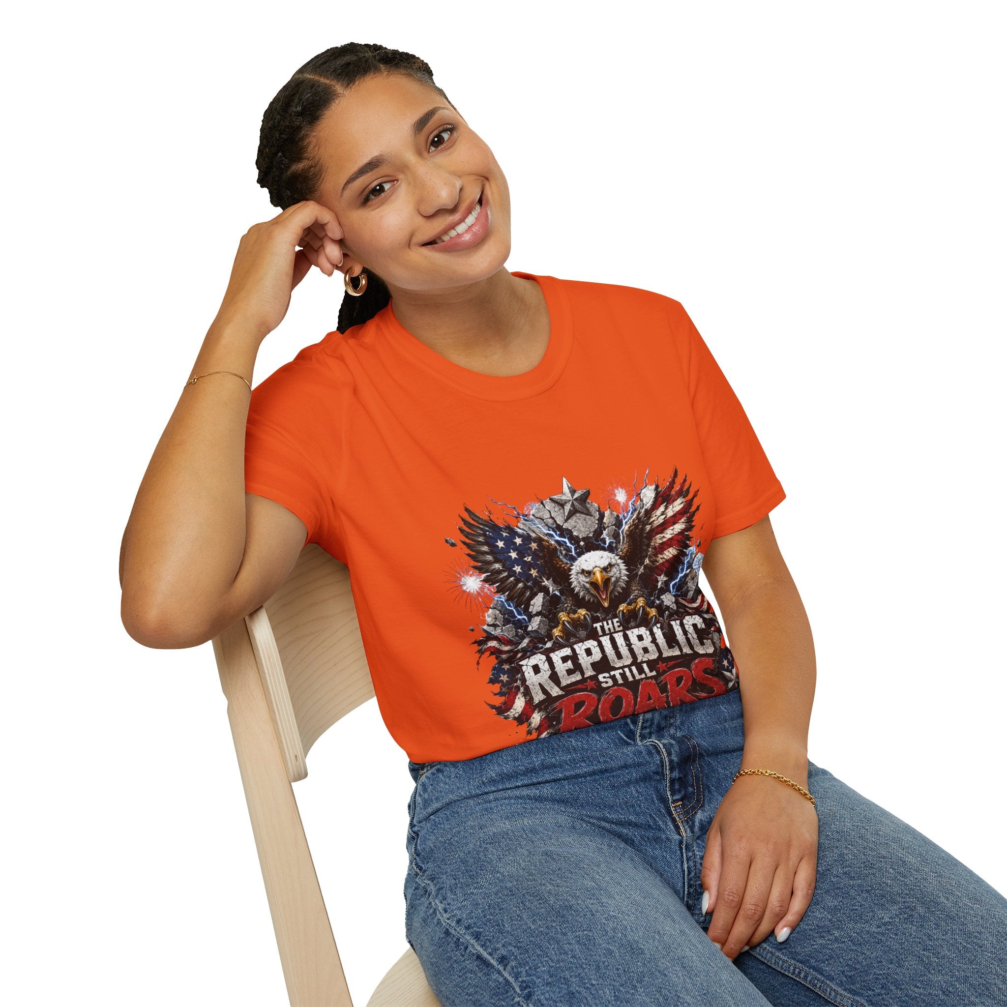 Patriotic Eagle T-Shirt — "The Republic Still Roars" | American Flag Graphic