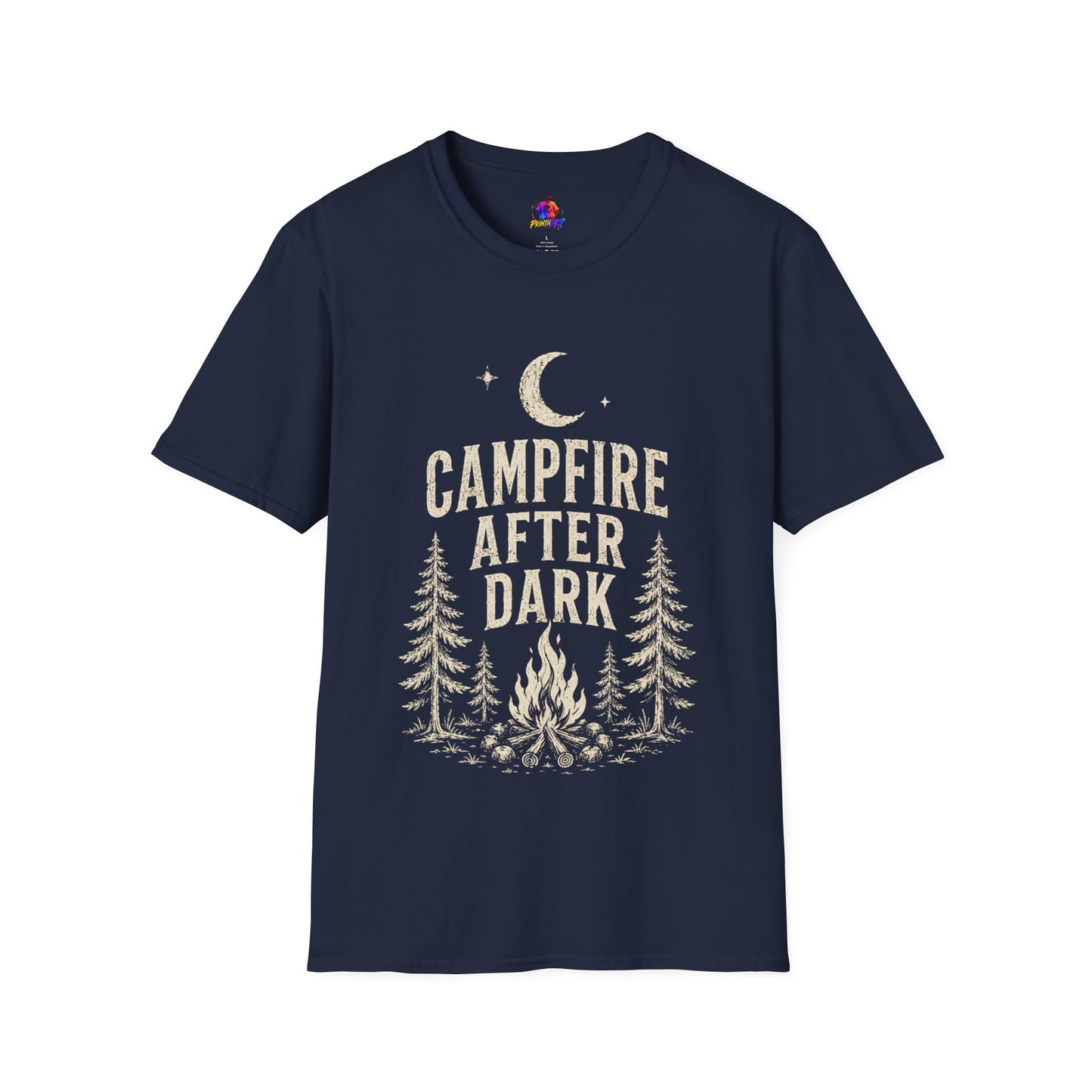 Campfire After Dark T-Shirt — Vintage Moon & Pine Camping Tee