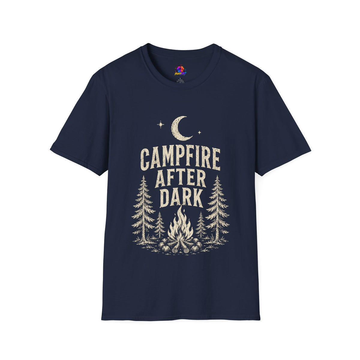 Campfire After Dark T-Shirt — Vintage Moon & Pine Camping Tee