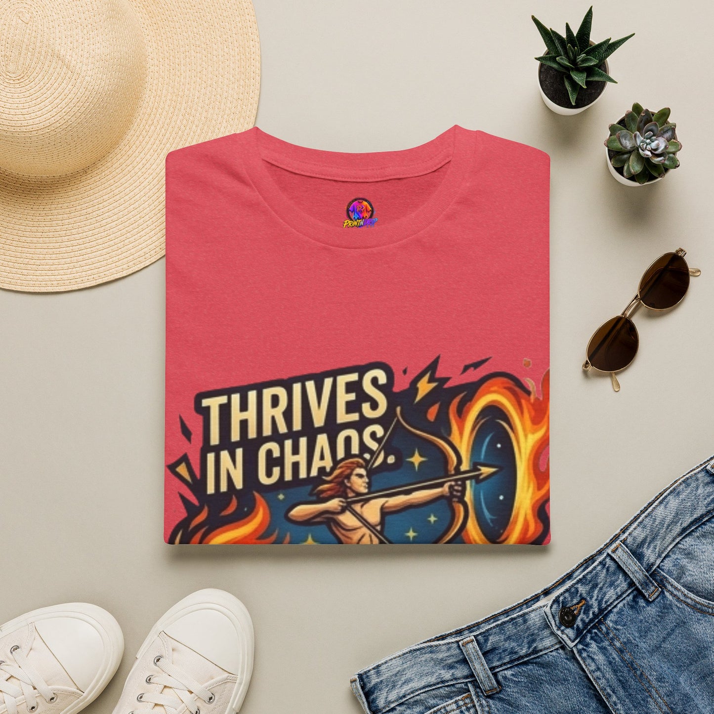 Sagittarius Archer T‑Shirt — "Thrives in Chaos" Zodiac Fire Sign Tee