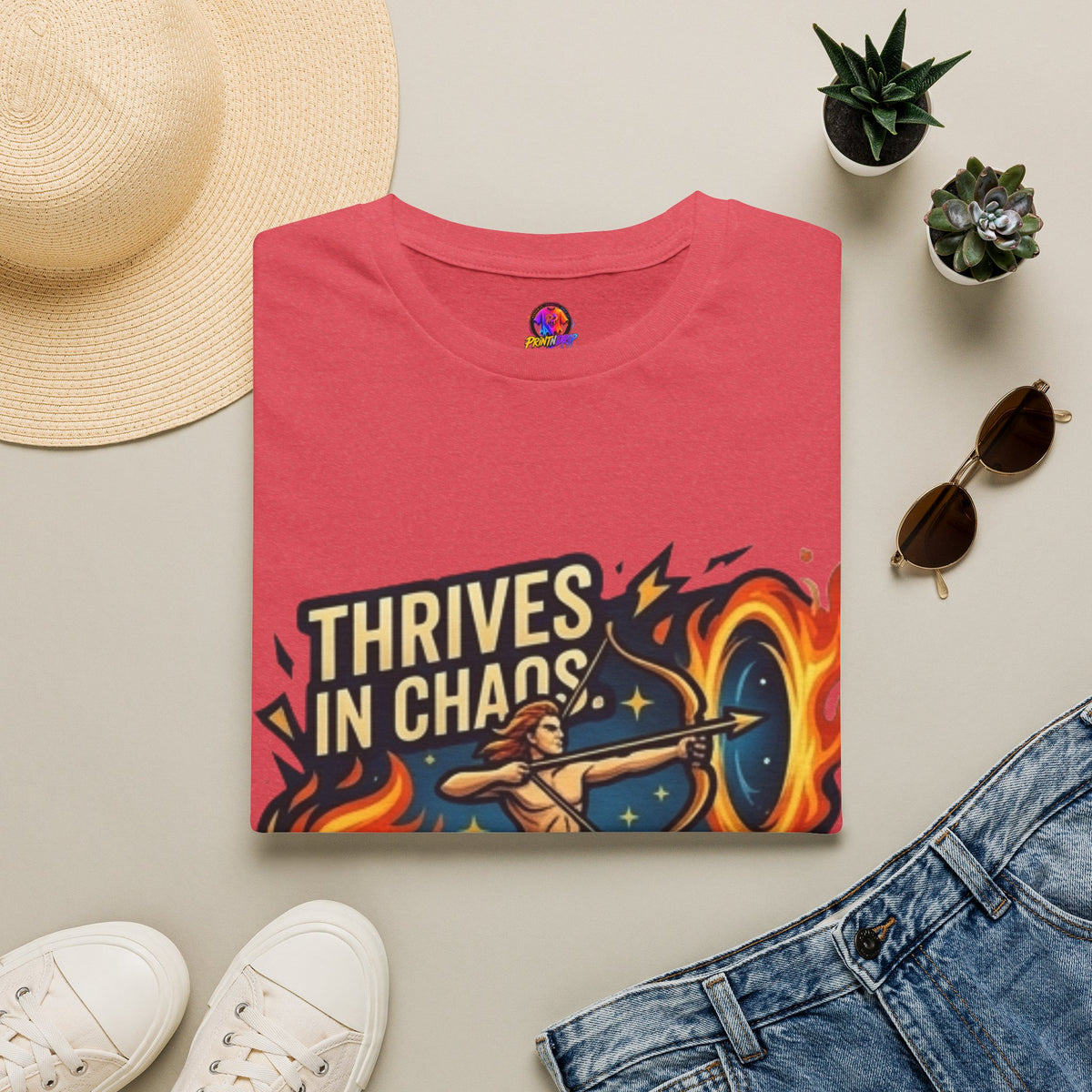 Sagittarius Archer T‑Shirt — "Thrives in Chaos" Zodiac Fire Sign Tee
