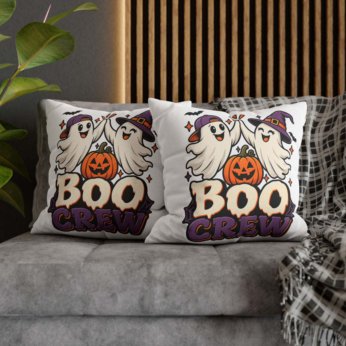 Halloween Boo Crew Pillowcase — Cute Ghost Pumpkin Decorative Throw Pillow Cover