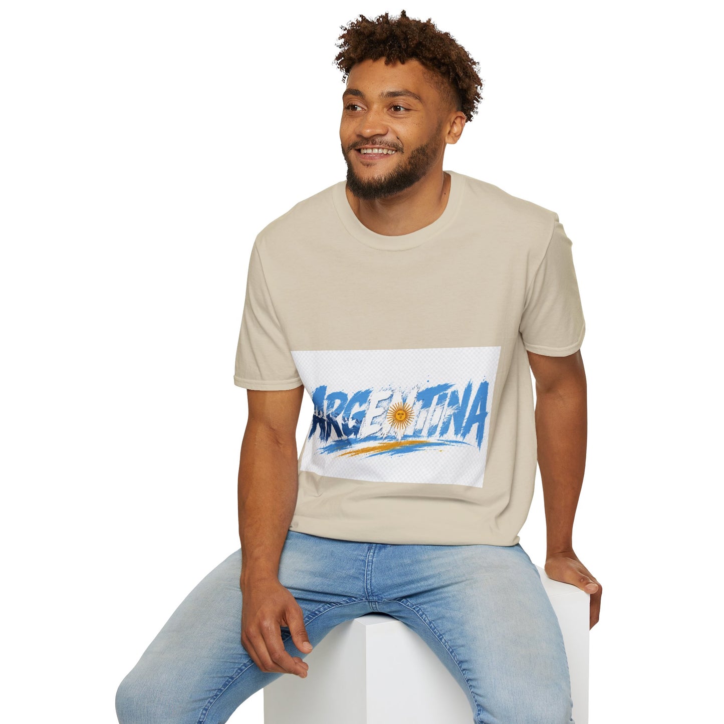 Argentina Graphic T-Shirt — Argentina Typography Tee with Sun & Flag Colors
