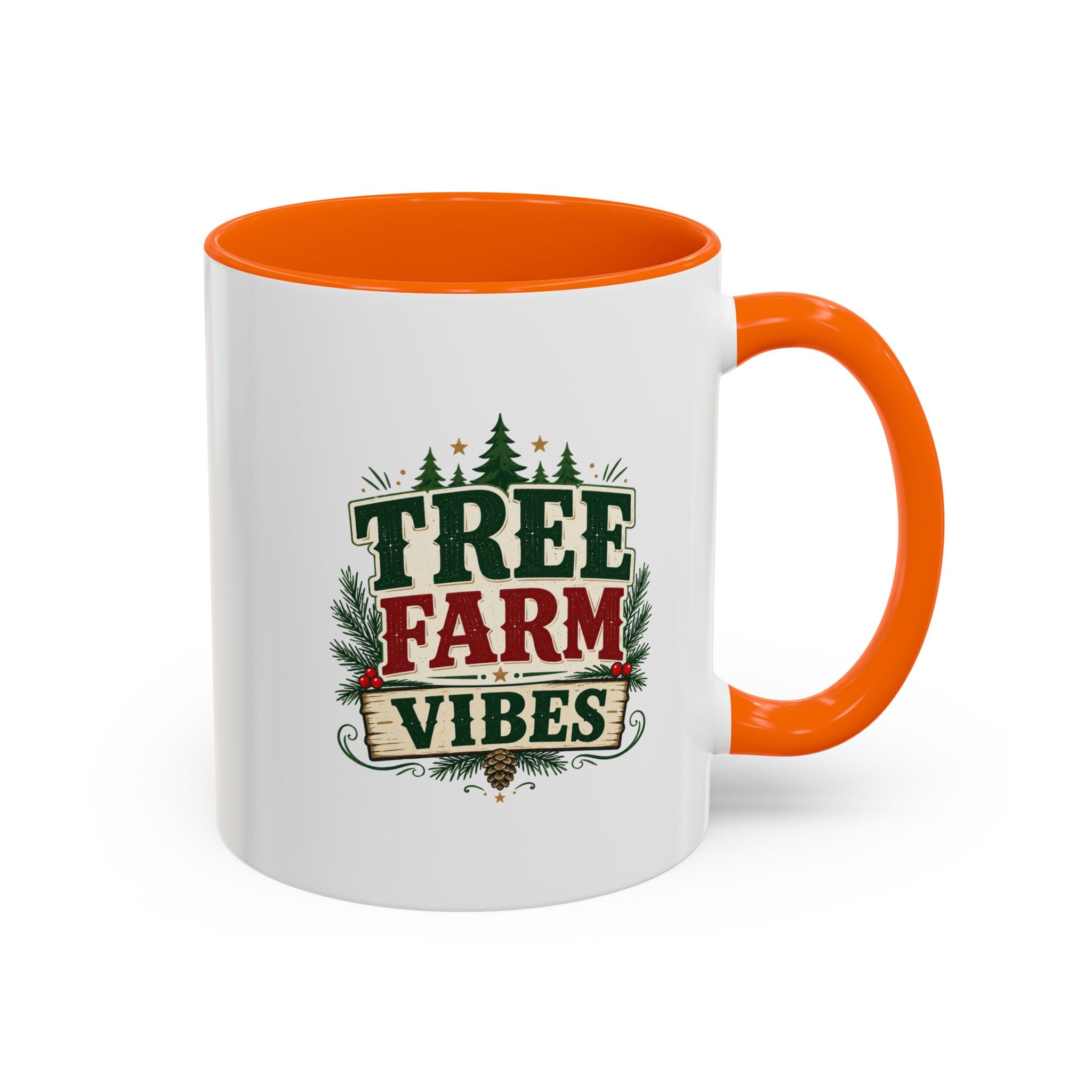 Tree Farm Vibes Accent Coffee Mug — Rustic Christmas Holiday Coffee Cup
