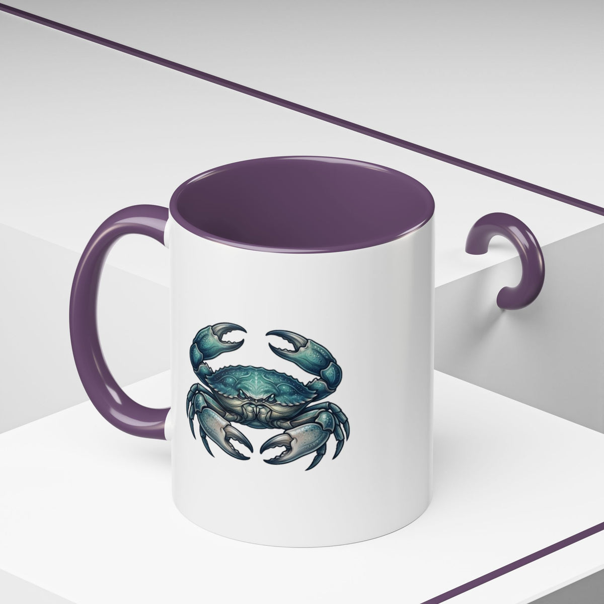 Cancer Zodiac Blue Crab Accent Coffee Mug — Nautical Beach Home Decor Gift