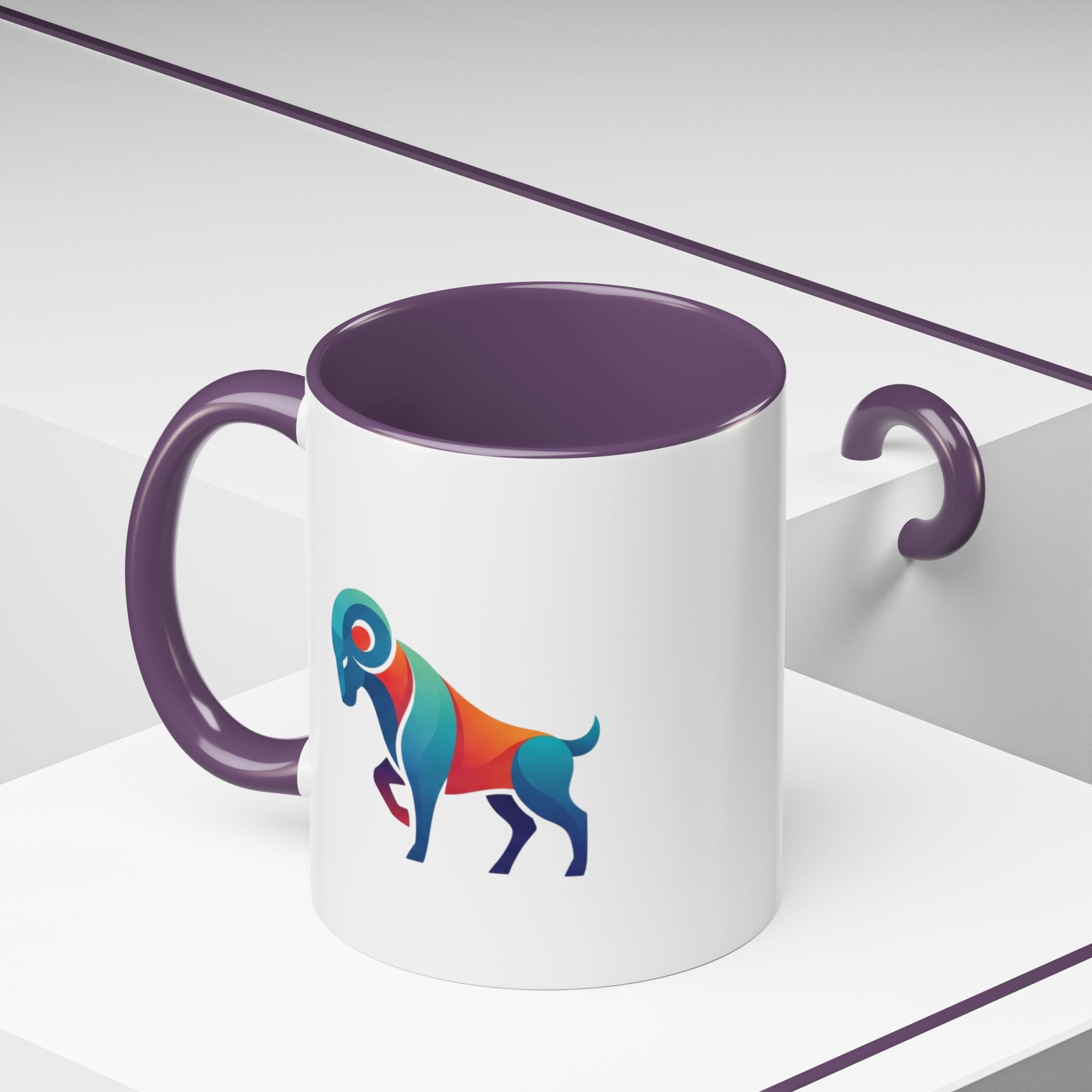Colorful Ram Accent Coffee Mug — Geometric Zodiac Aries Design
